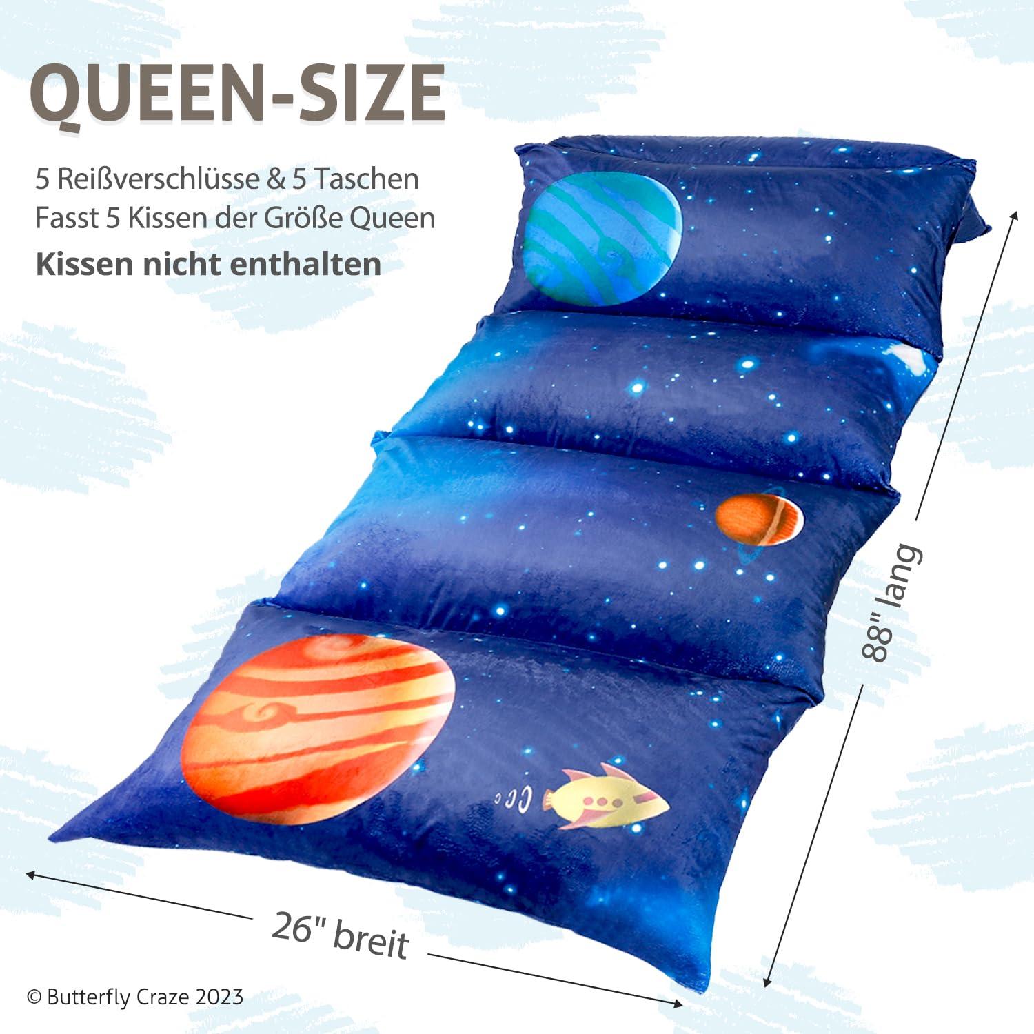 Butterfly Craze Butterfly Craze Floor Pillow Case, Mattress Bed Lounger Cover, Galaxy Blue, Queen Size - for Kids & Adults