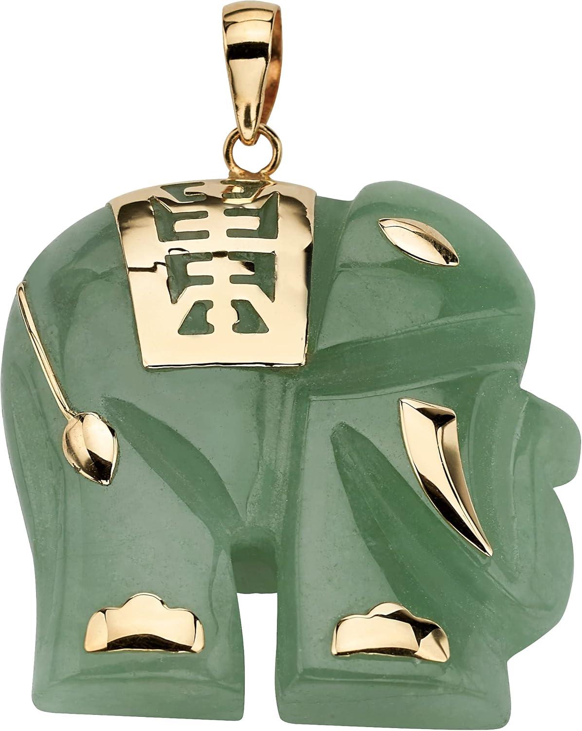 Elegant Green Jade Elephant Charm in 14K Yellow Gold