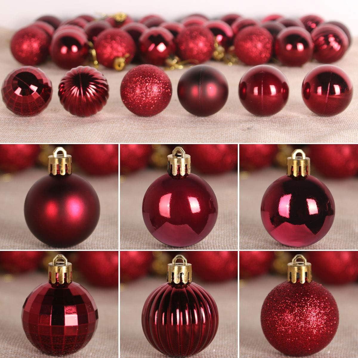 Wine Red Shatterproof Plastic Christmas Ball Ornaments Set