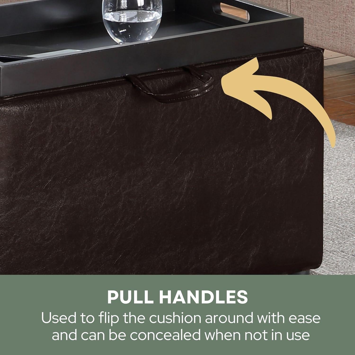 Designs4Comfort Accent Storage Ottoman in Espresso Faux Leather With Tray