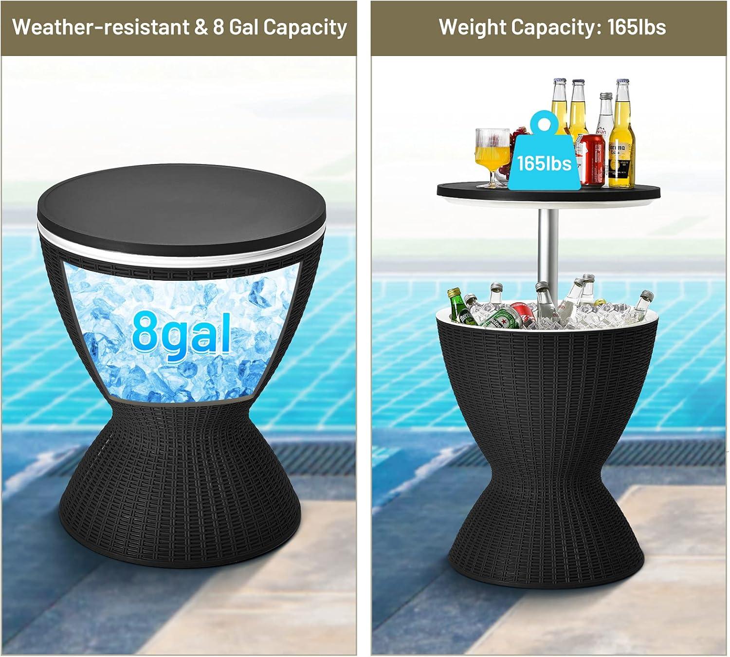 Costway 8 Gallon 3 in 1 Patio Rattan Cooler Bar Table Adjust Ice Bucket Black