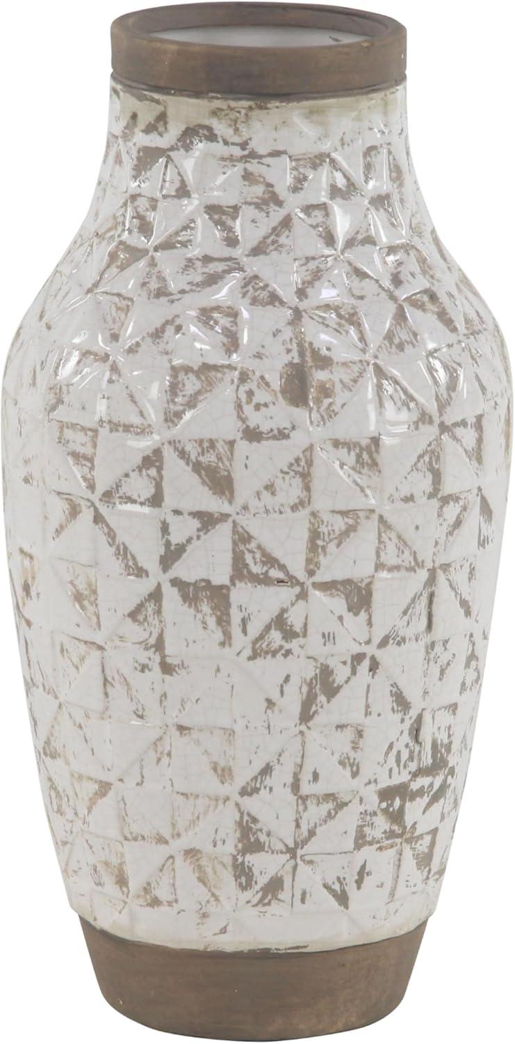 Elegant White Ceramic Table Vase with Geometric Accents 16.25"