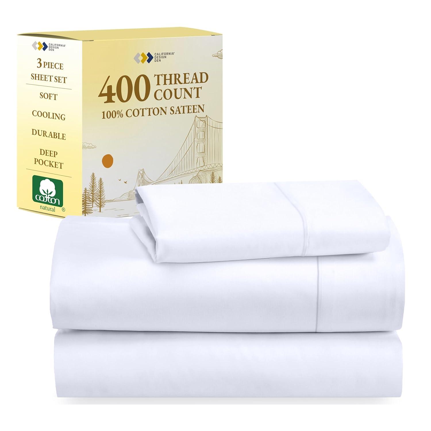 California Design Den Soft Floral Printed Twin XL Sheets Set - 400 Thread Count 100% Cotton Sateen - Soft Floral