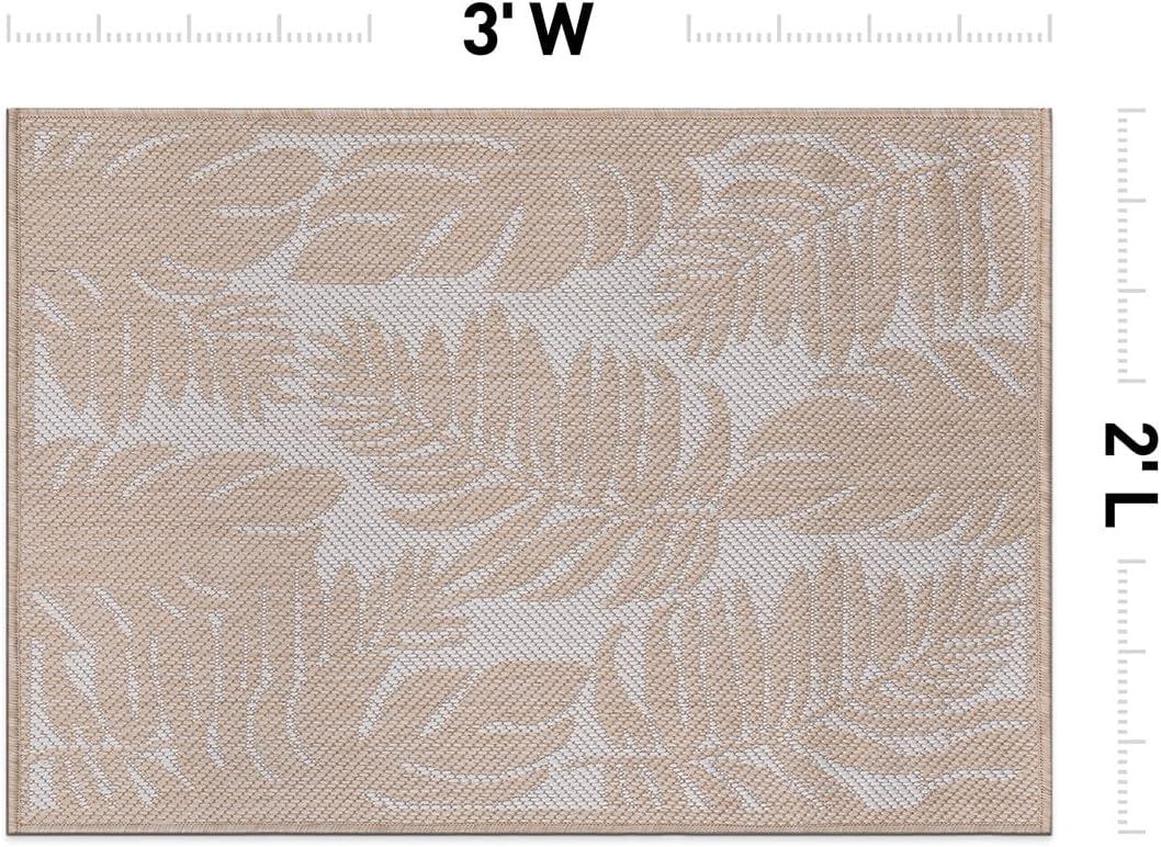 World Rug Gallery Floral Leaves Textured Flat Weave Indoor/Outdoor Area Rug - NATURAL 2'x3'