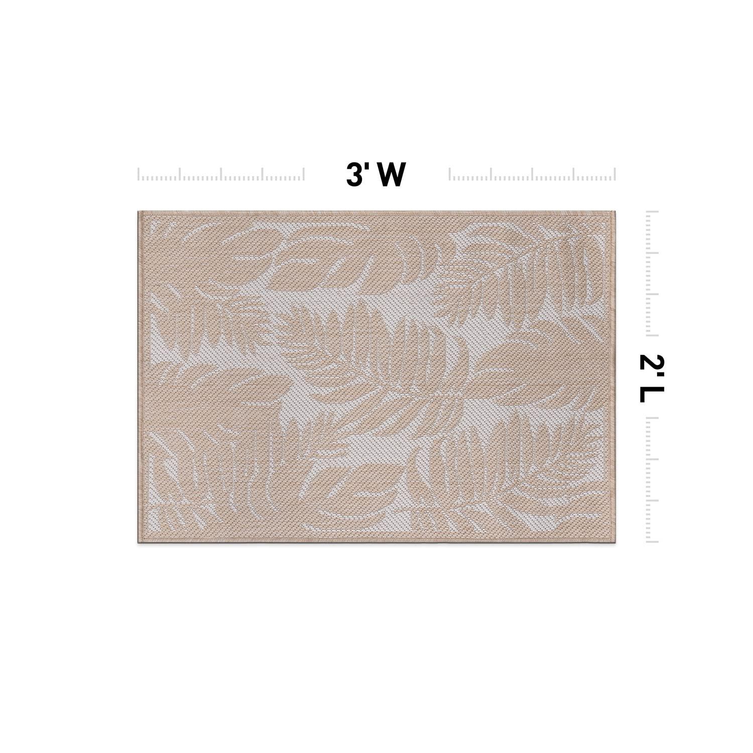 World Rug Gallery Floral Leaves Textured Flat Weave Indoor/Outdoor Area Rug - NATURAL 2'x3'