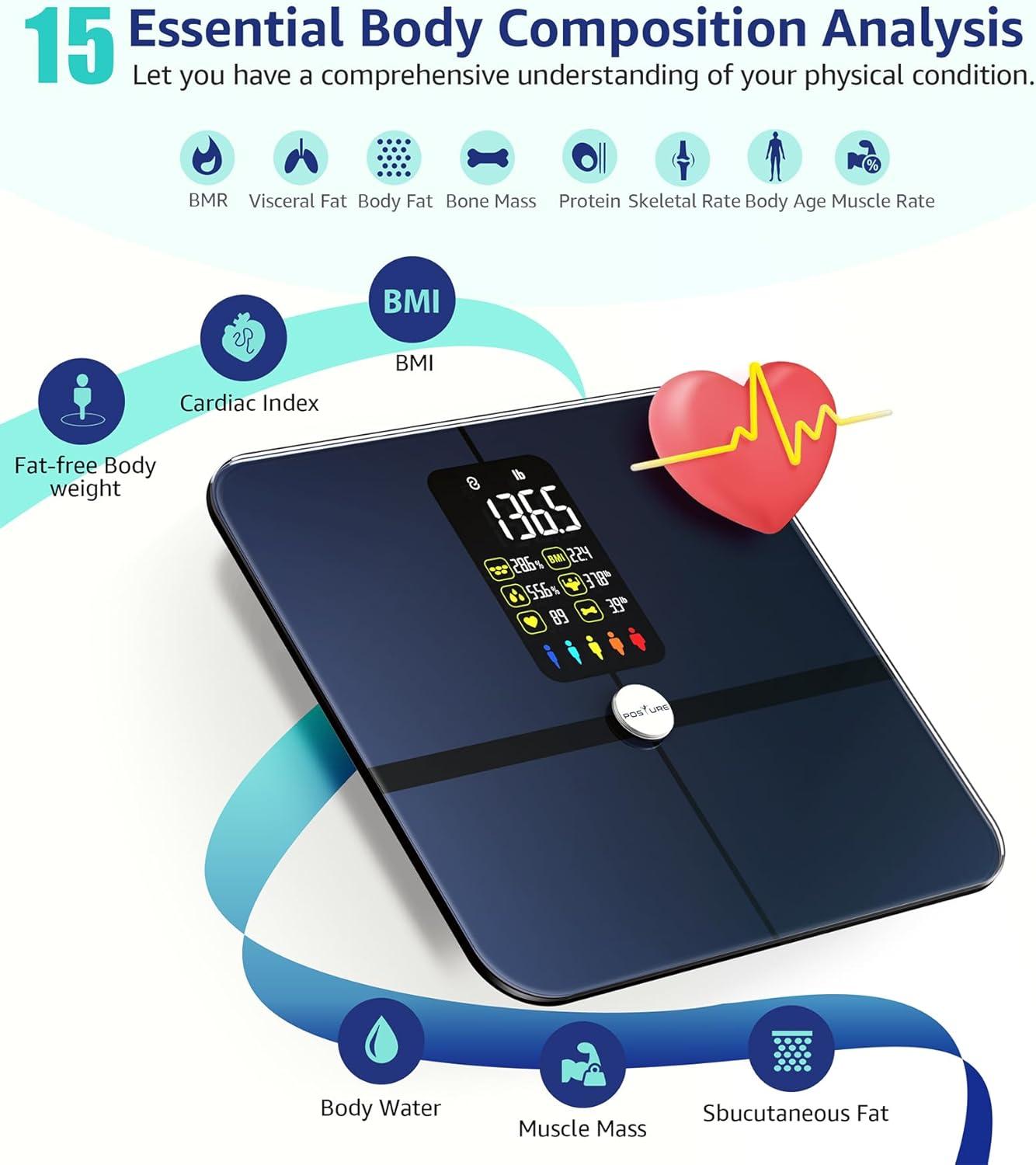 Black Digital Smart Body Analysis Floor Scale with Large Display