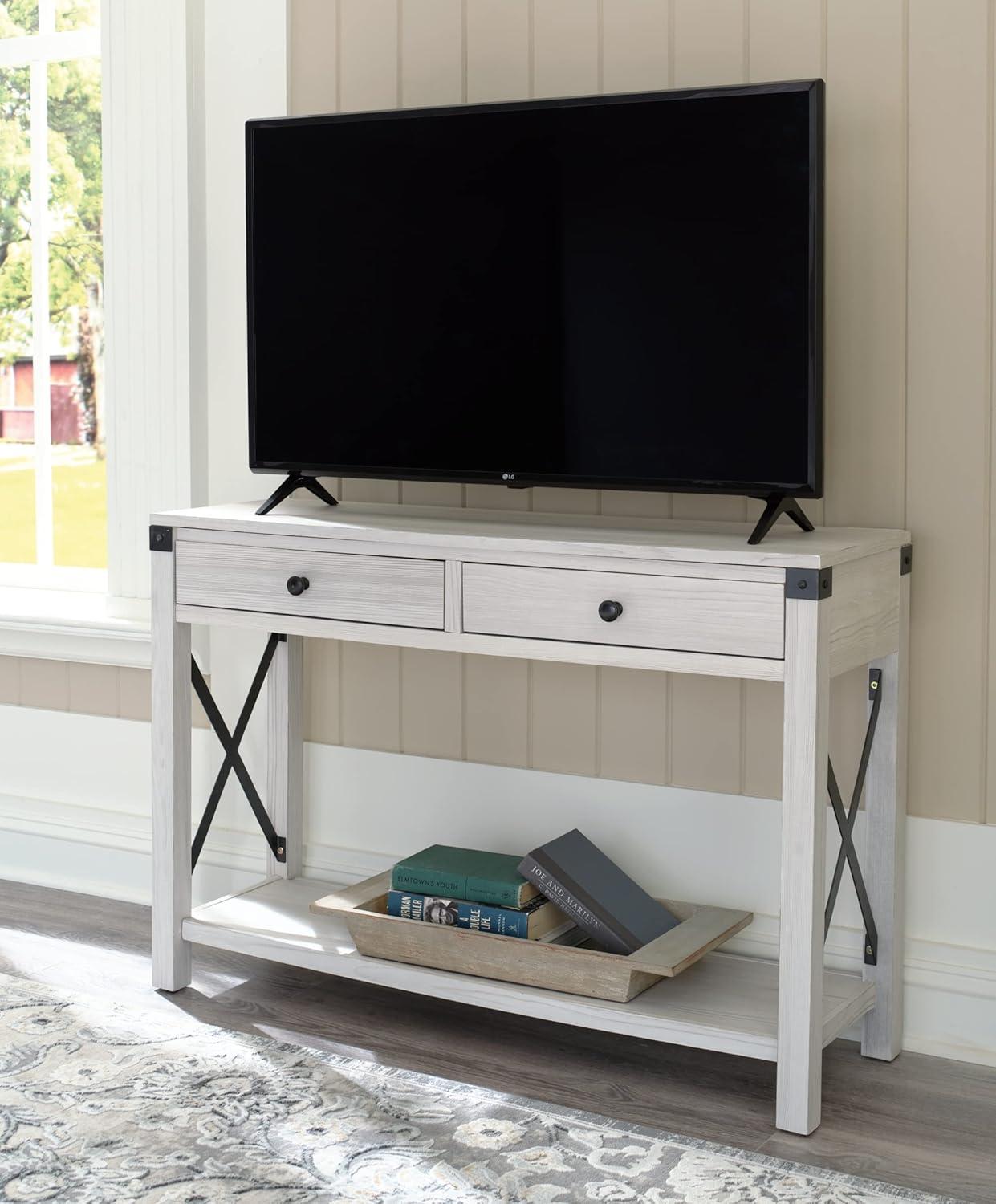 Bayflynn Console Sofa Table White - Signature Design by Ashley: Modern Farmhouse Style, Open Shelf Storage