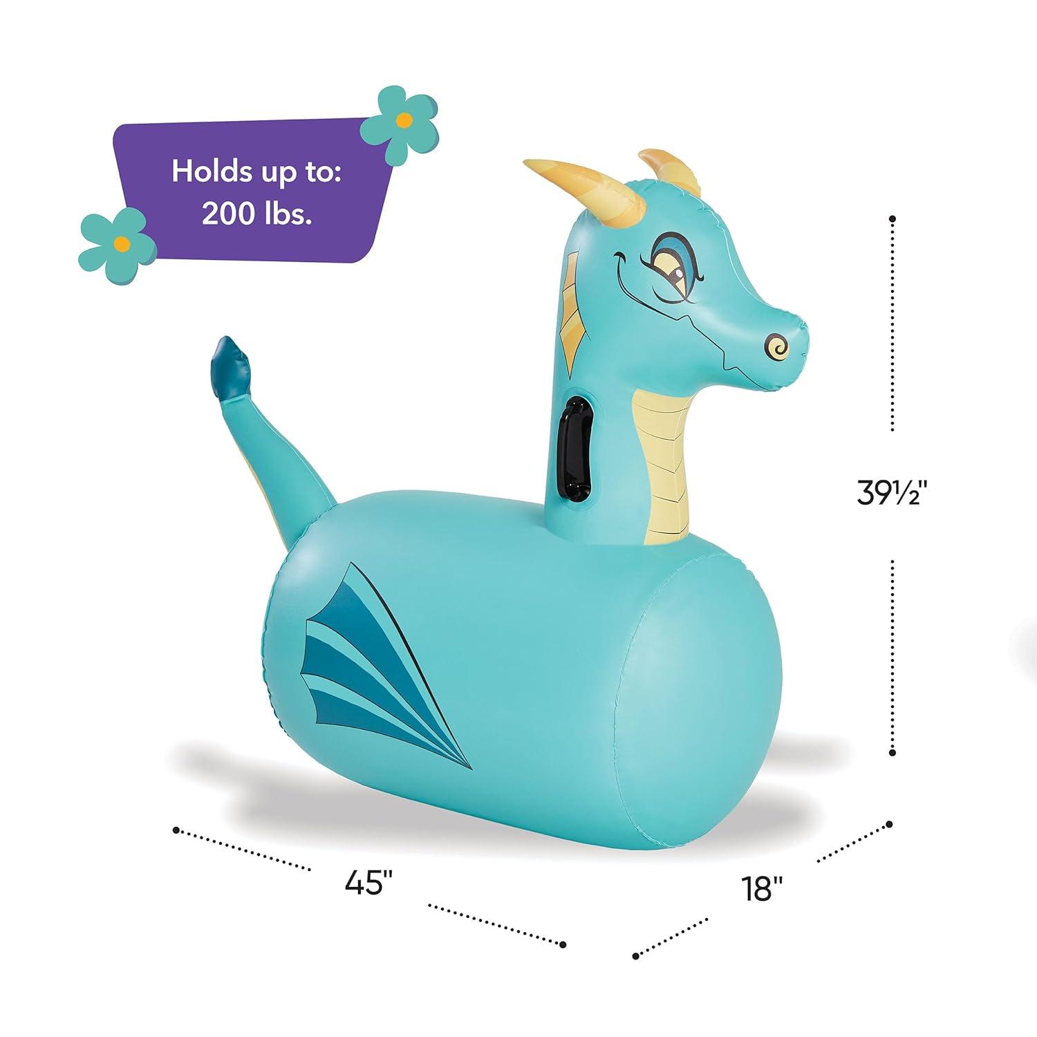 HearthSong Inflatable Ride-On Dragon, Firebreather, 19”L x 45”W x 40”H, Space Hopper