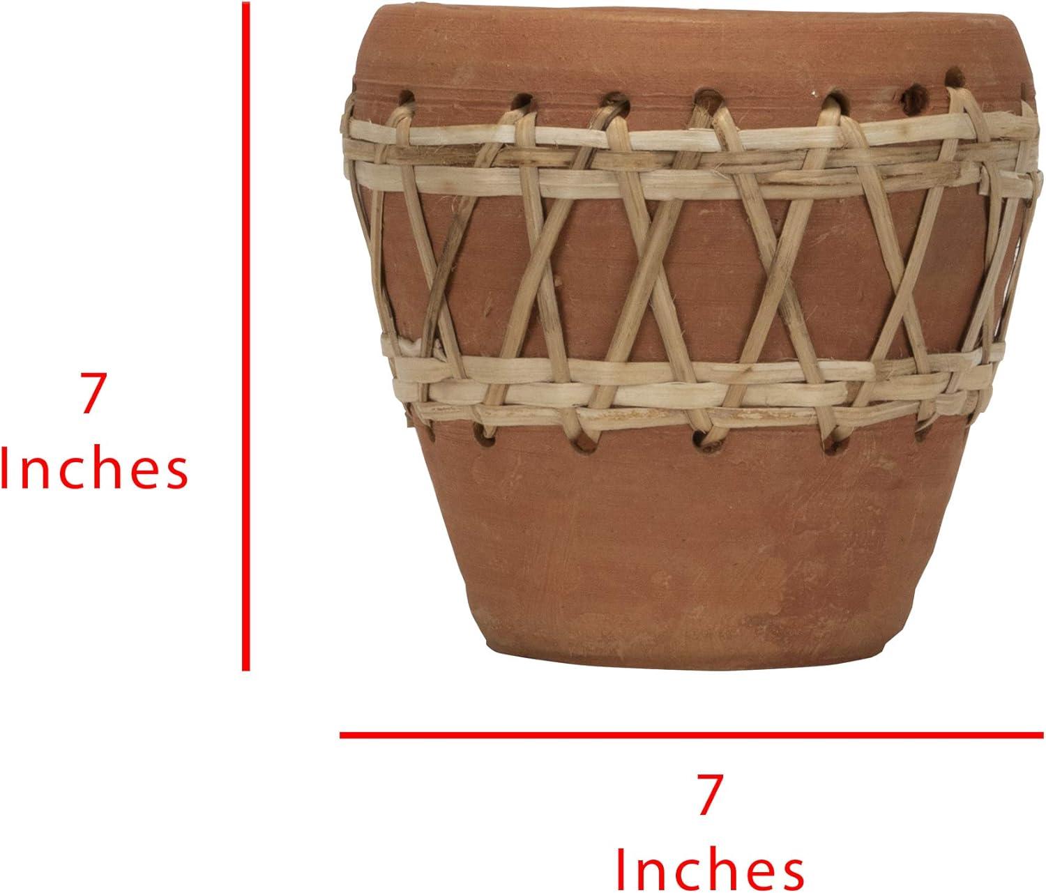 Natural Terracotta and Woven Rattan Planter - Foreside Home & Garden