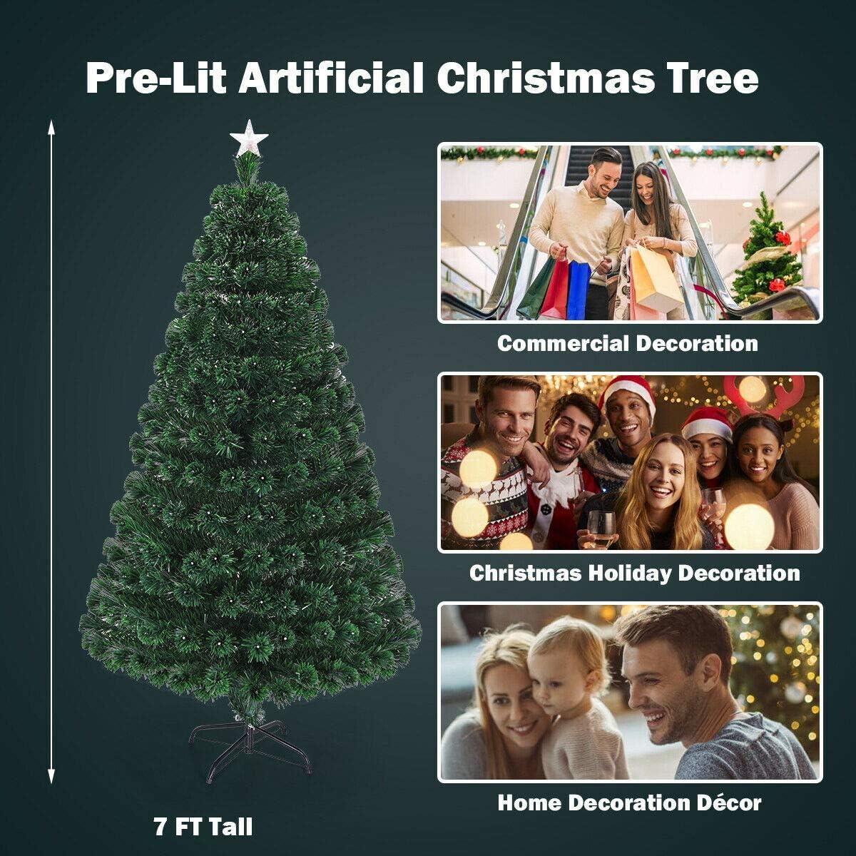 7ft Multi-Color Fiber Optic Prelit Christmas Tree with Metal Stand