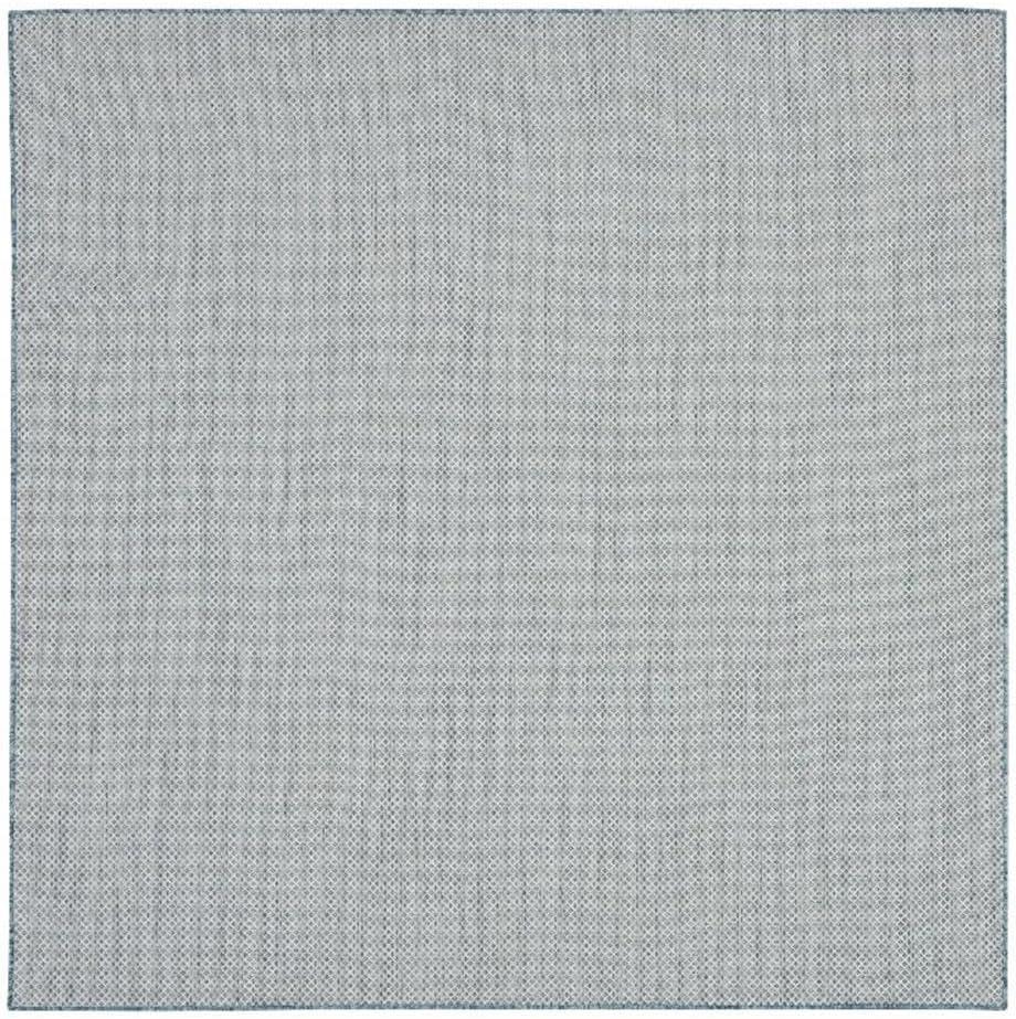 Ivory Aqua Geometric Square 6 ft Synthetic Rug