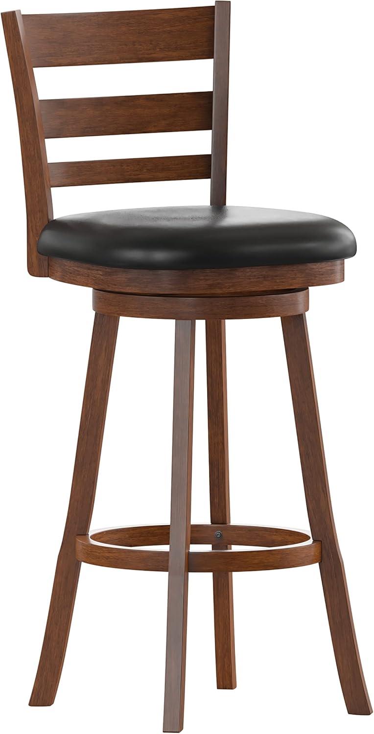Taylor & Logan Zayne Barstool Espresso: Round Faux Leather, Wood Frame, 300 lbs Capacity
