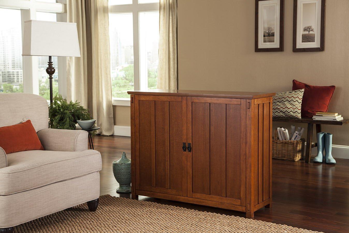 Black Oak TV Lift Cabinet with Metal Handles