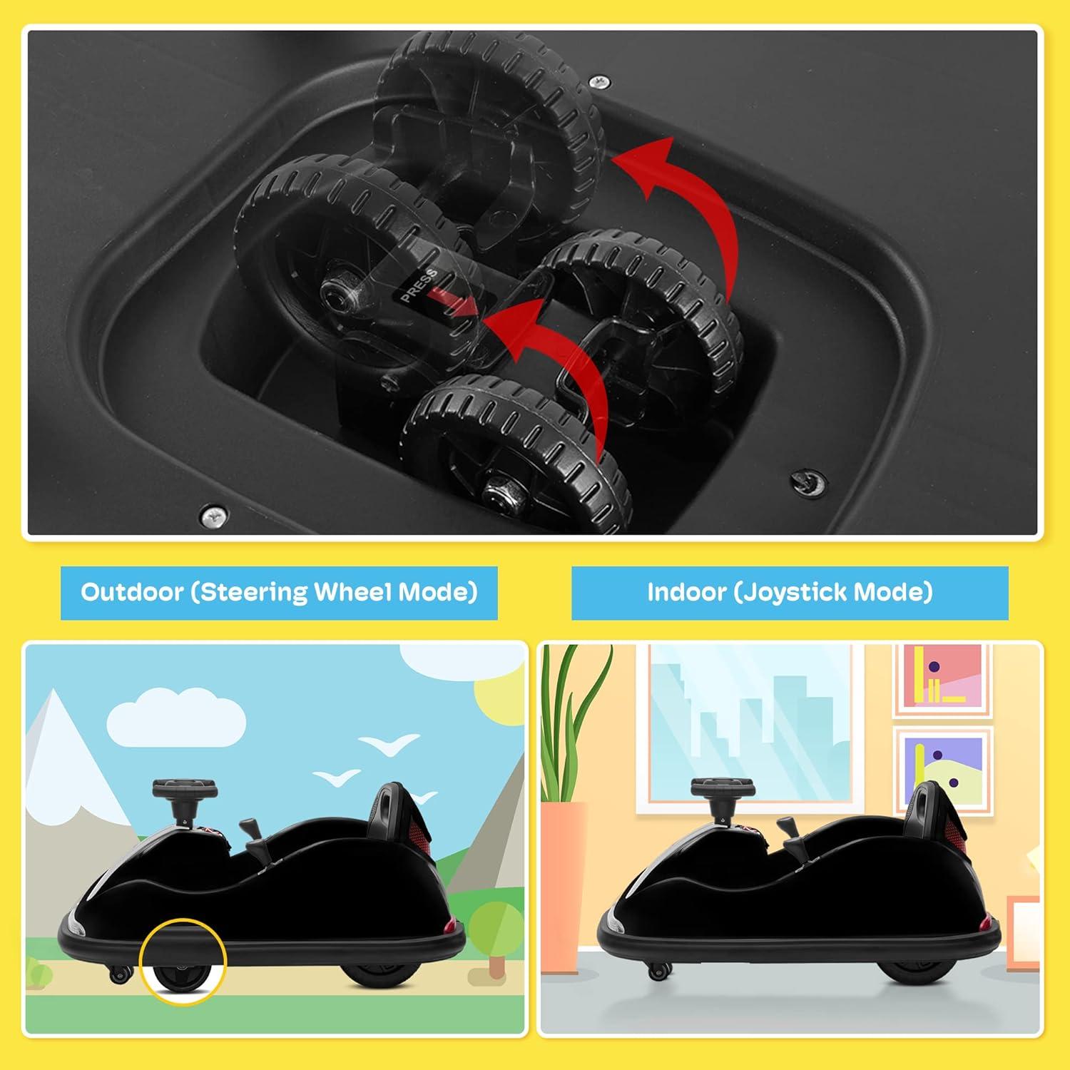 Kidzone Twin-Motor 12V Kids Toy Electric Ride On Bumper Car Vehicle Remote Control Bluetooth Music 360 Spin ASTM-Certified DIY Sticker Race #00-99, Black