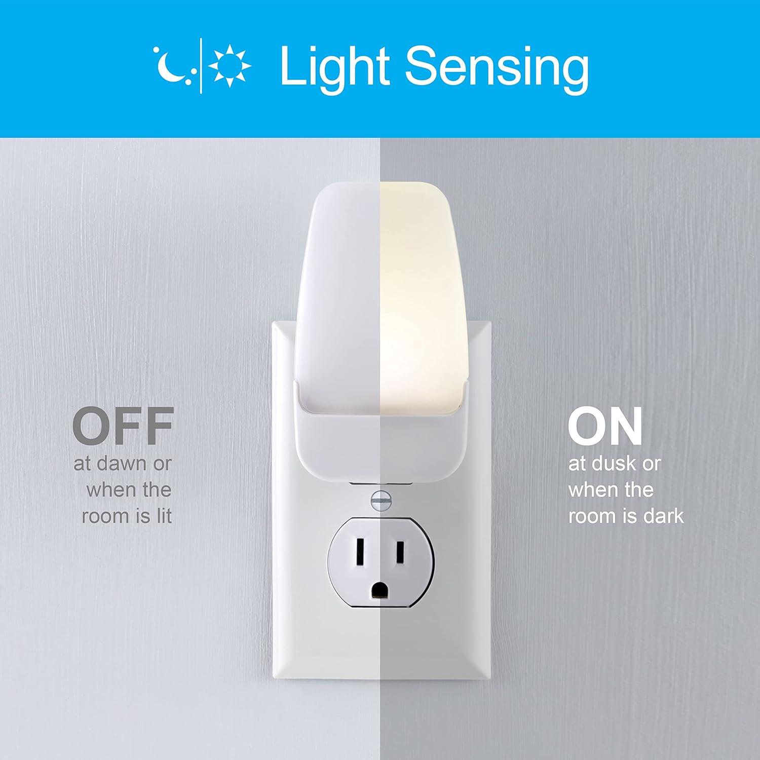 Automatic White LED Night Light with Dusk-to-Dawn Sensor, 2-Pack