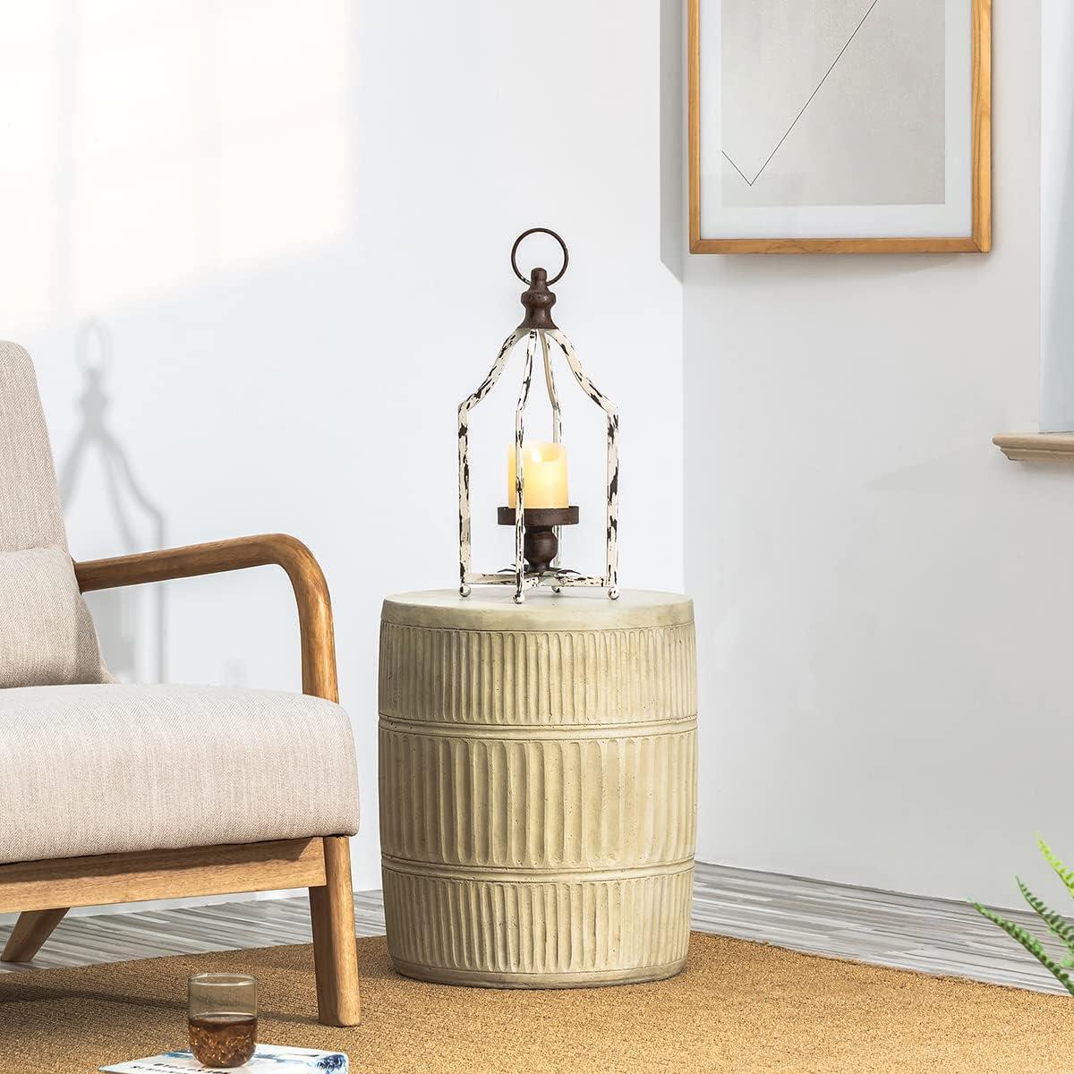 Glitzhome  Farmhouse Rustic Metal Lanterns Hanging Candle Holder White-S