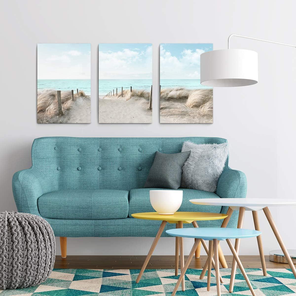 Three-Piece Coastal Beach Canvas Print Set with Frame