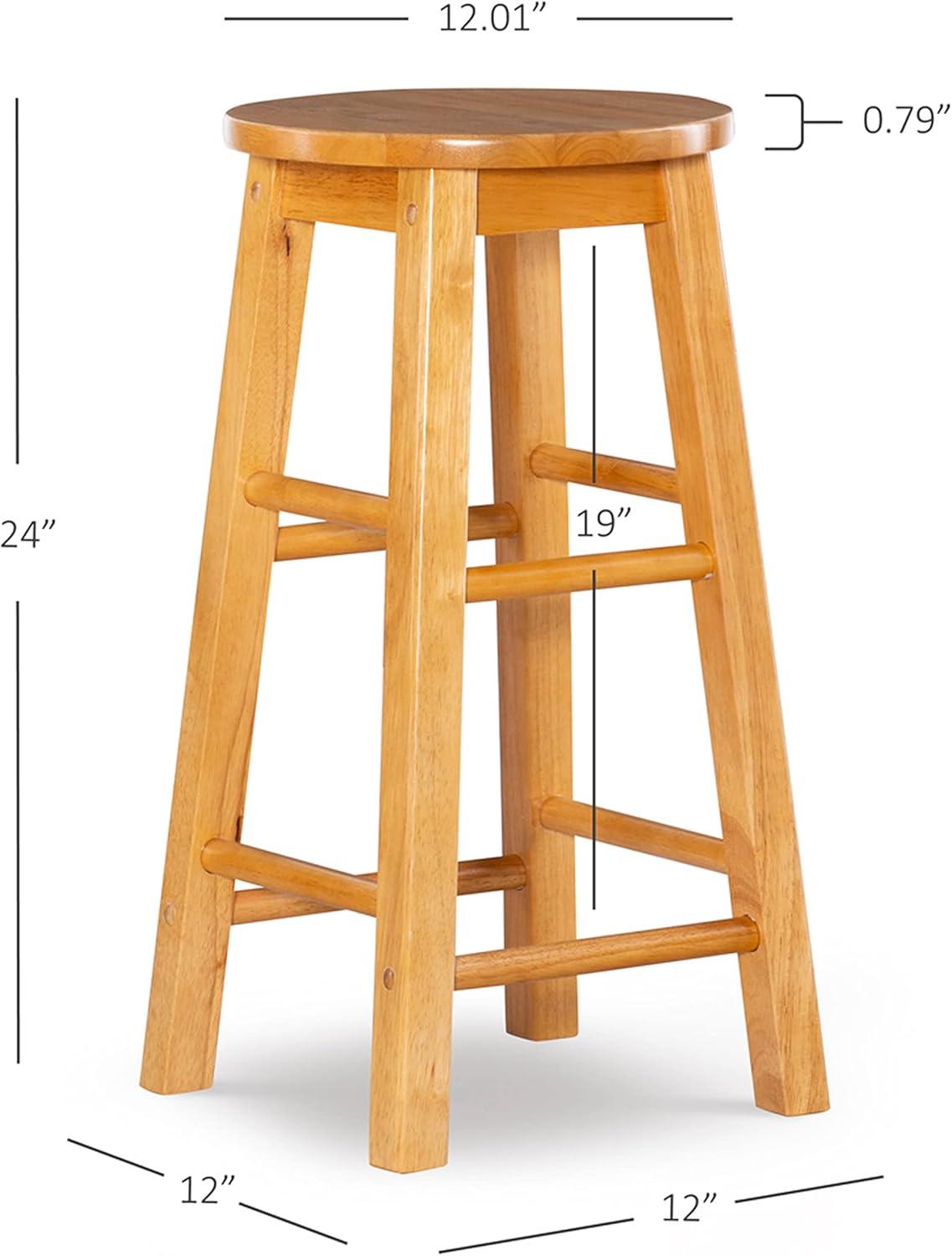 Linon Sims Classic 24" Backless Round Counter Stool in Natural Brown Rubberwood