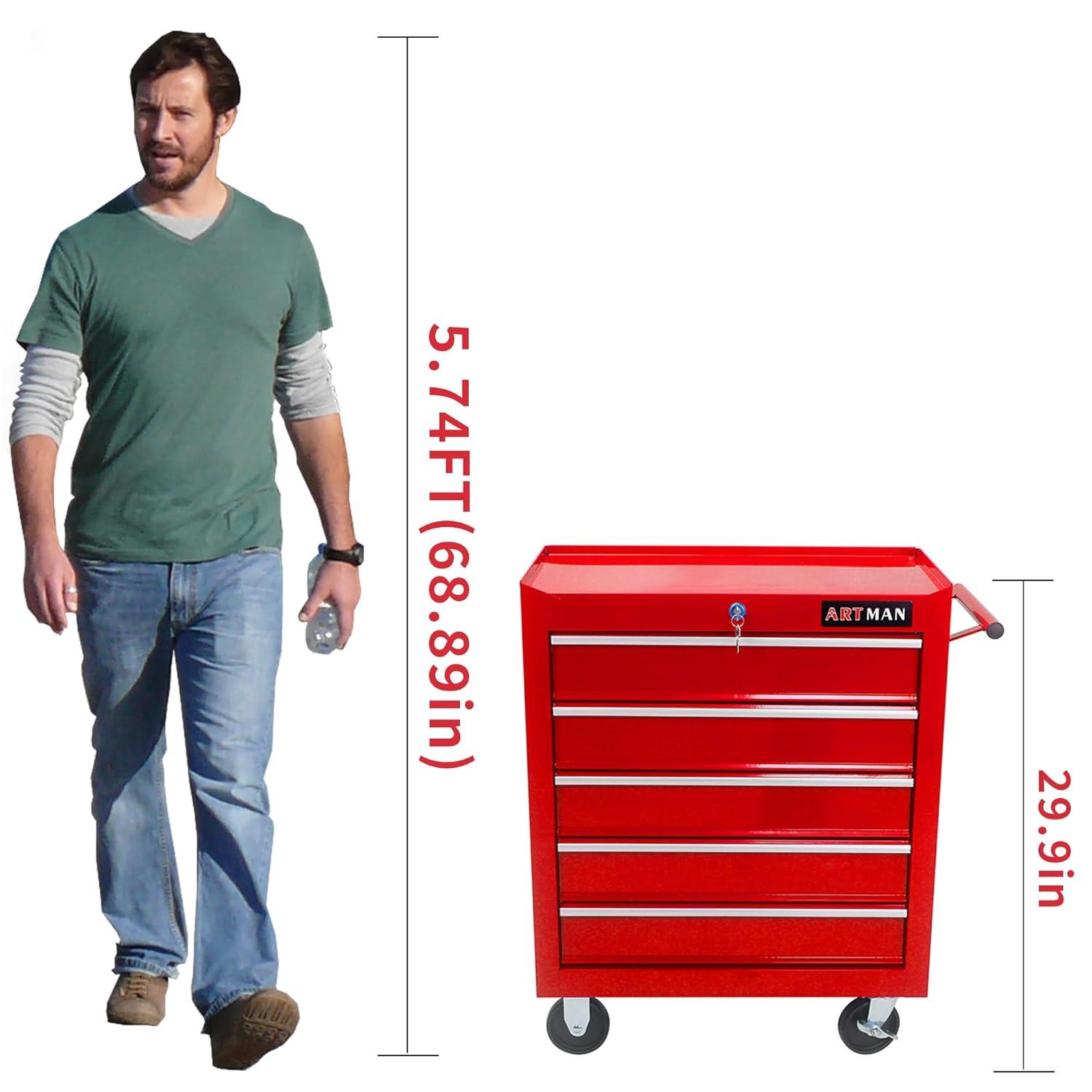 Yesurprise 12.99'' W 5 -Drawer Steel Job Site Storage with Wheels
