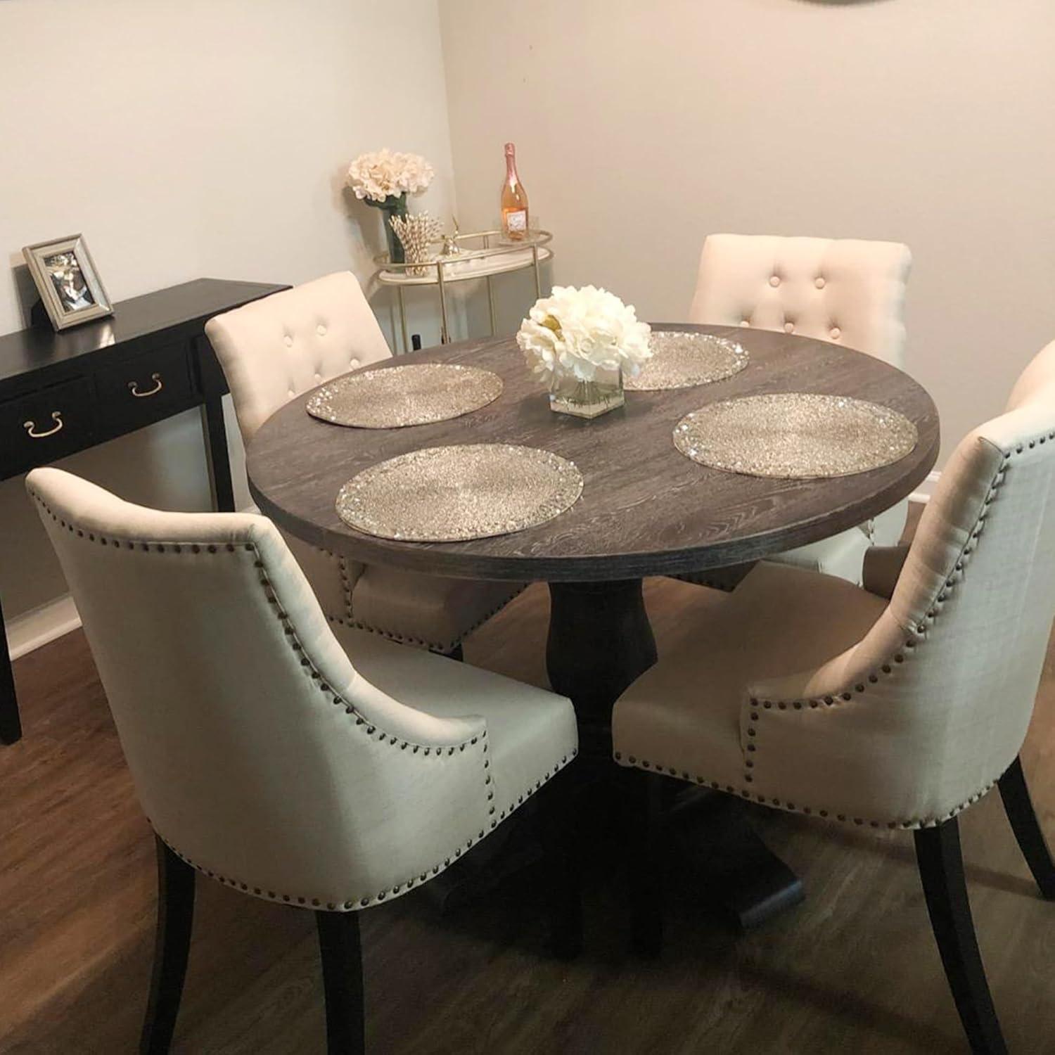 Xayoca Dining Chairs Set of 2,Upholstered Velvet Dining Room Chairs with Button-Tufted Decoration,Modern Kitchen Chairs with Nailhead Solid Wood Legs for Kitchen/Bedroom/Dining Room（Beige）