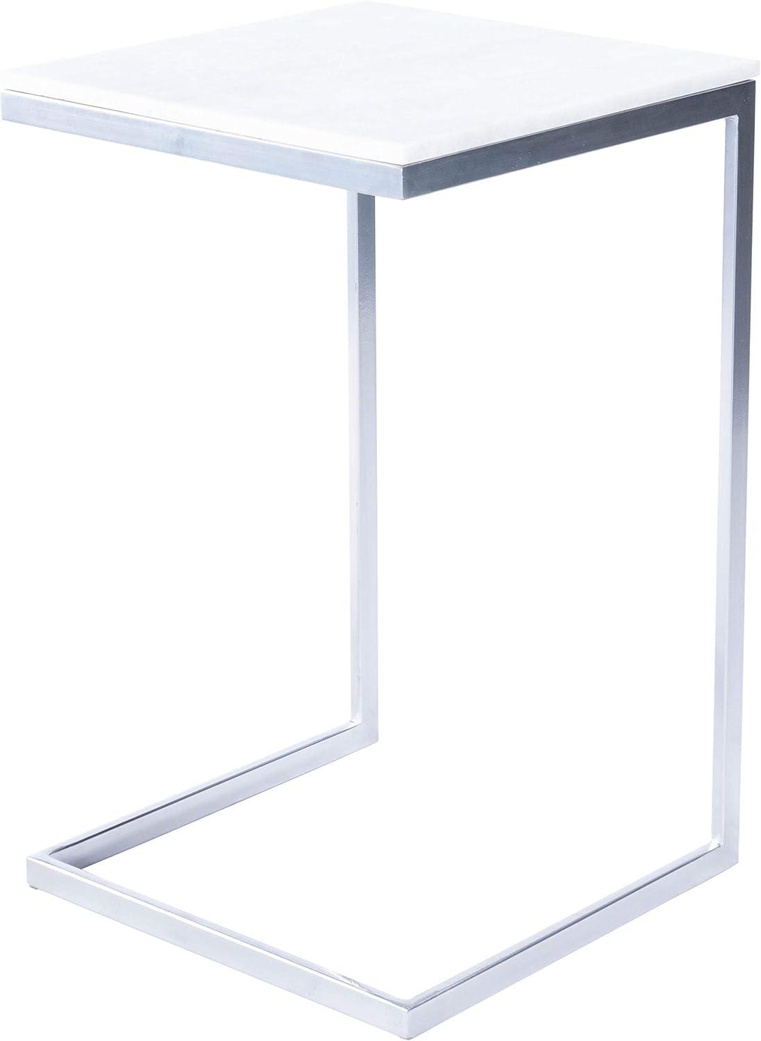 Lawler 26'' Brushed Nickel Iron Base with White Marble Top End Table