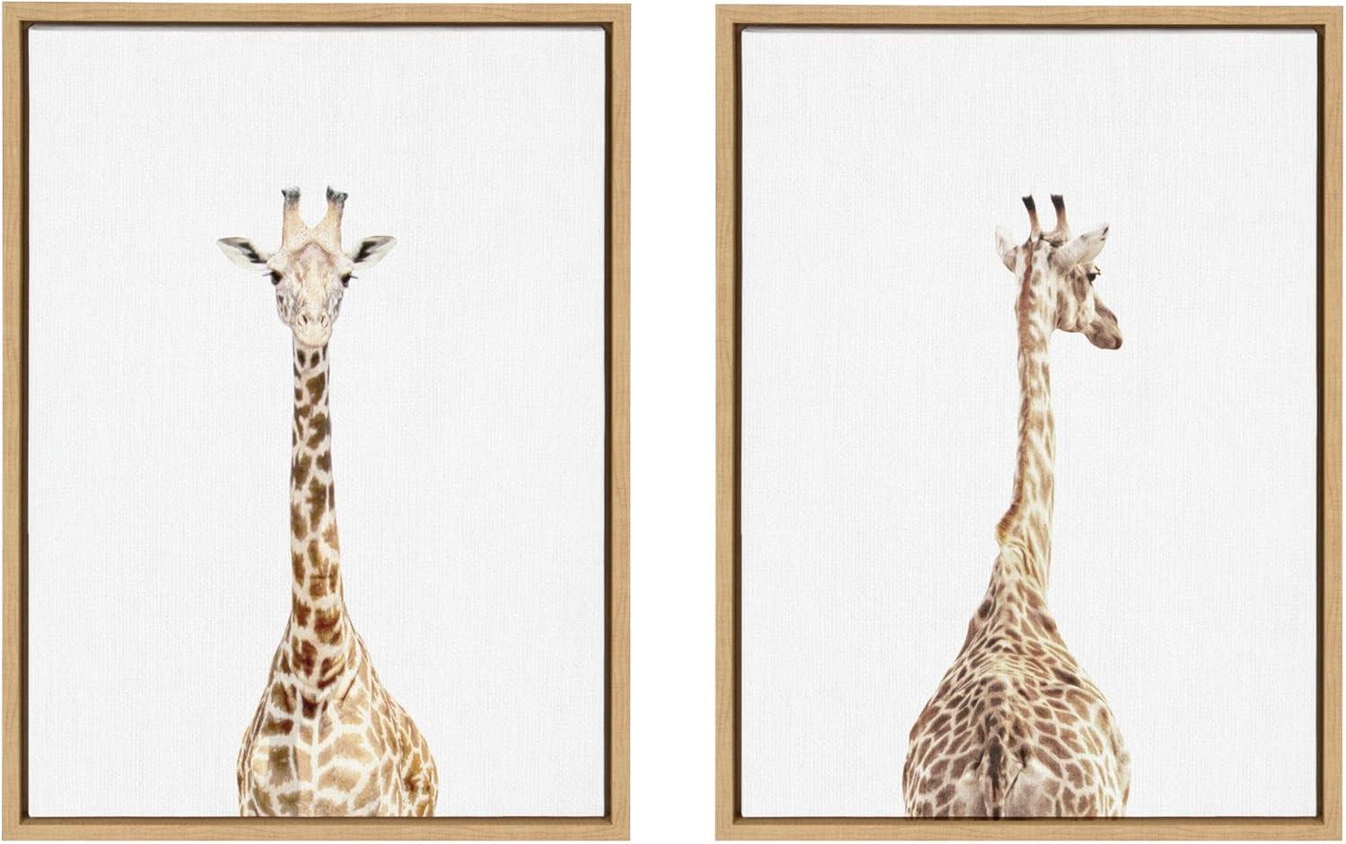 (Set of 2) 18" x 24" Sylvie Giraffe Front and Back by Amy Peterson Art Studio Natural Framed Canvas Set - Kate & Laurel All Things Decor