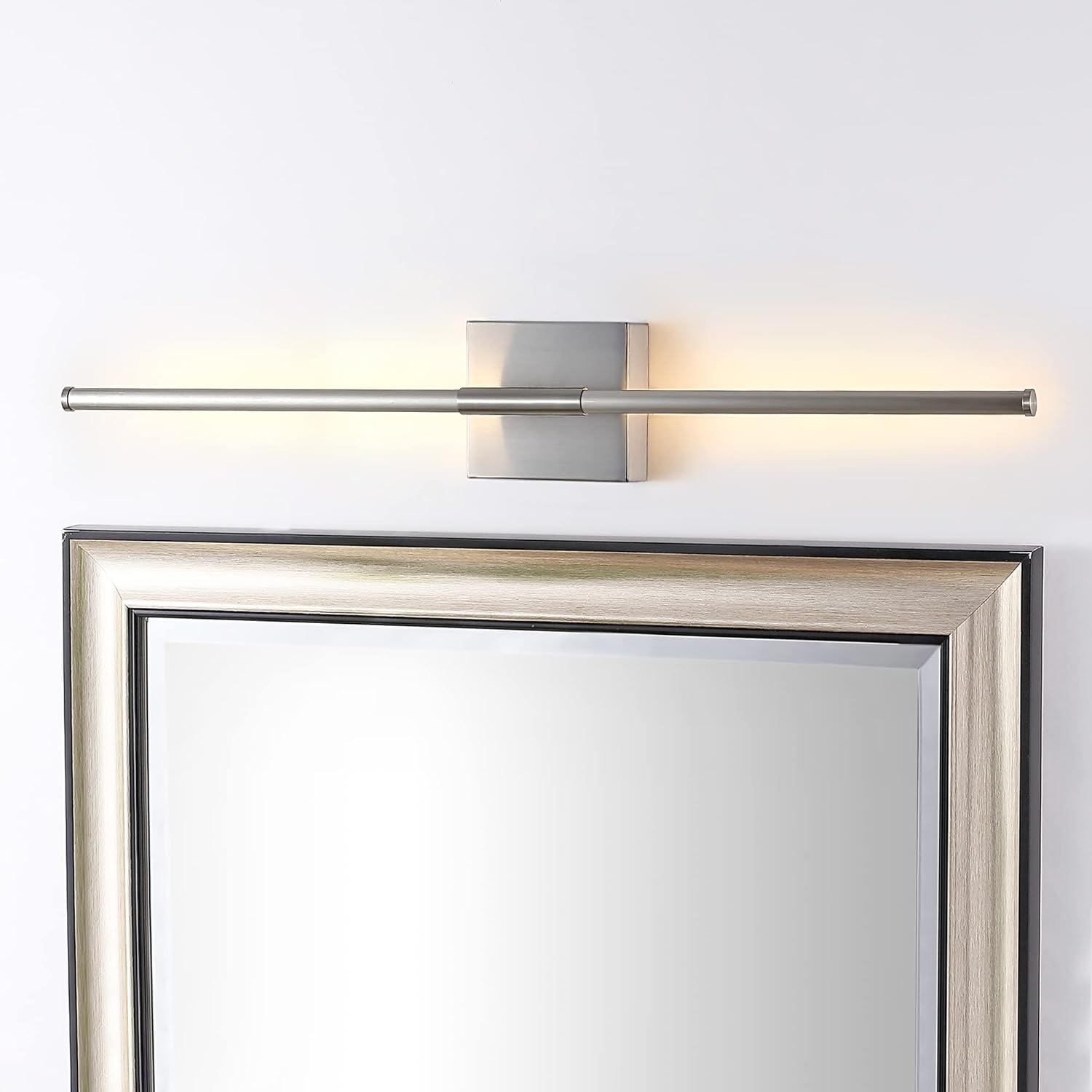 Sleek Minimalist Nickel LED Wall Sconce, 28" Rectangular