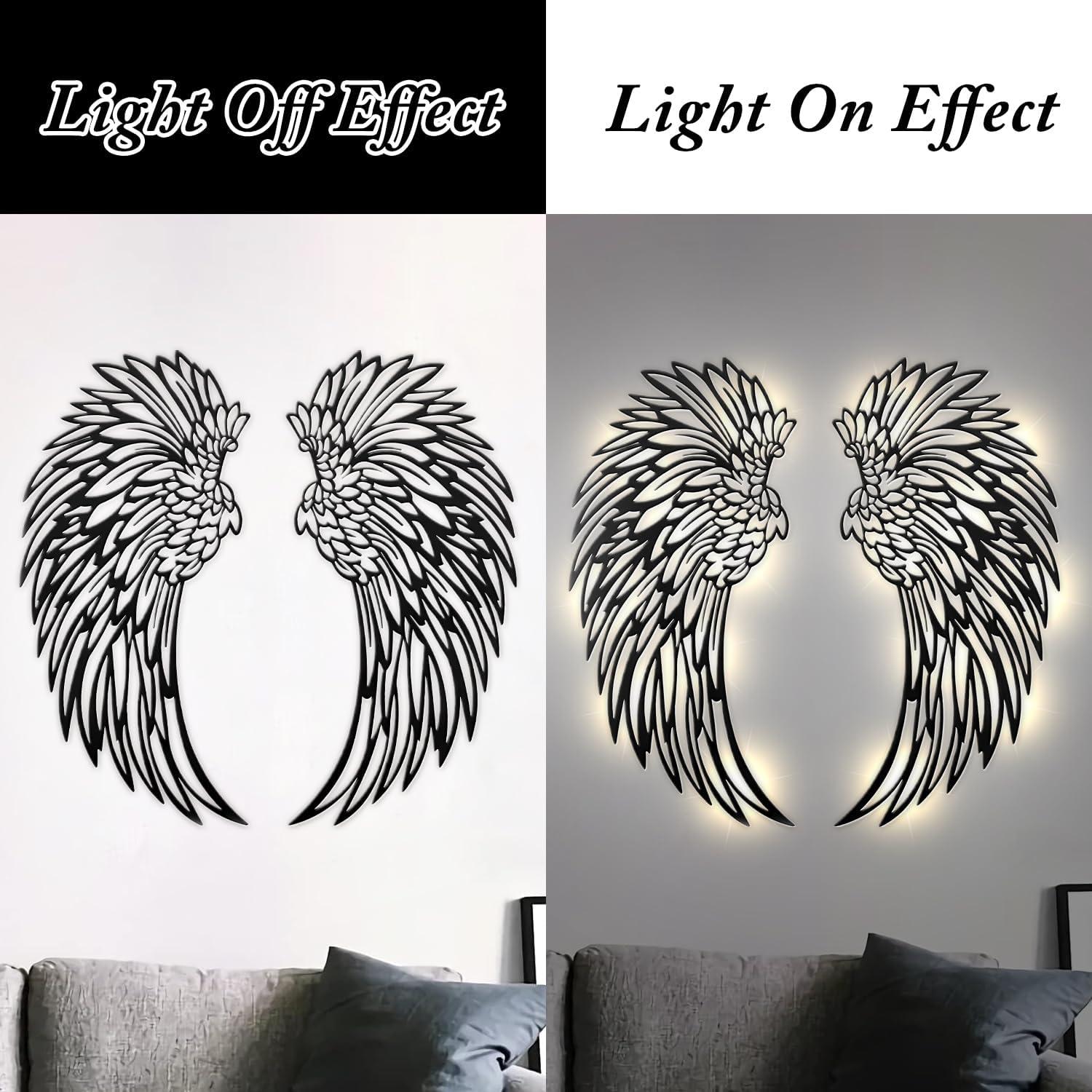 Angel Wings Metal Wall Art, Hilingoto Metal Wall Art, 1 Pair Angel Metal Wall Art with Led Lights Wall Art Decoration Ornament Angel Metal Wall Decor Mother's Day Hanging Decoration Crafts