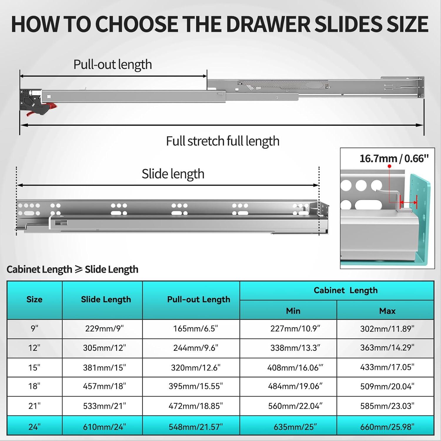 Soft Close Bottom Mount Drawer Slides 9 Inch Rails with Rear mounting Bracket Locking Devices Screws for Face Frame Or Frameless Application（9 inch, 1 Pair）