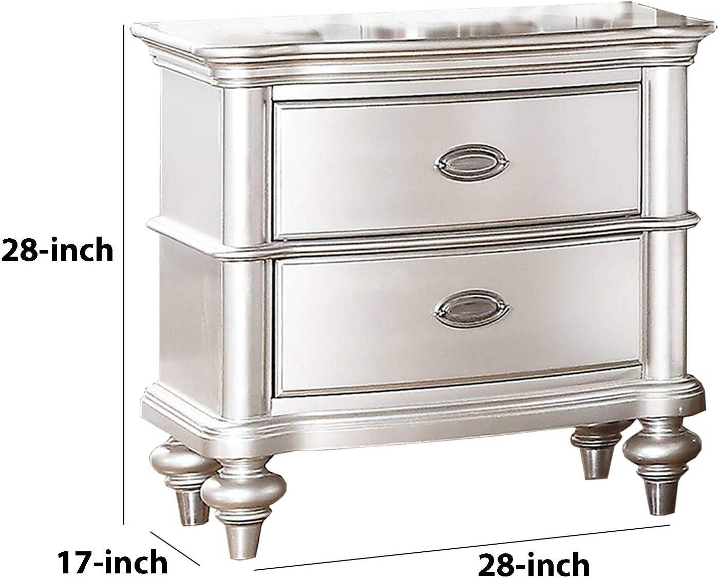 Wood Nightstand with 2 Drawer in Antique Silver