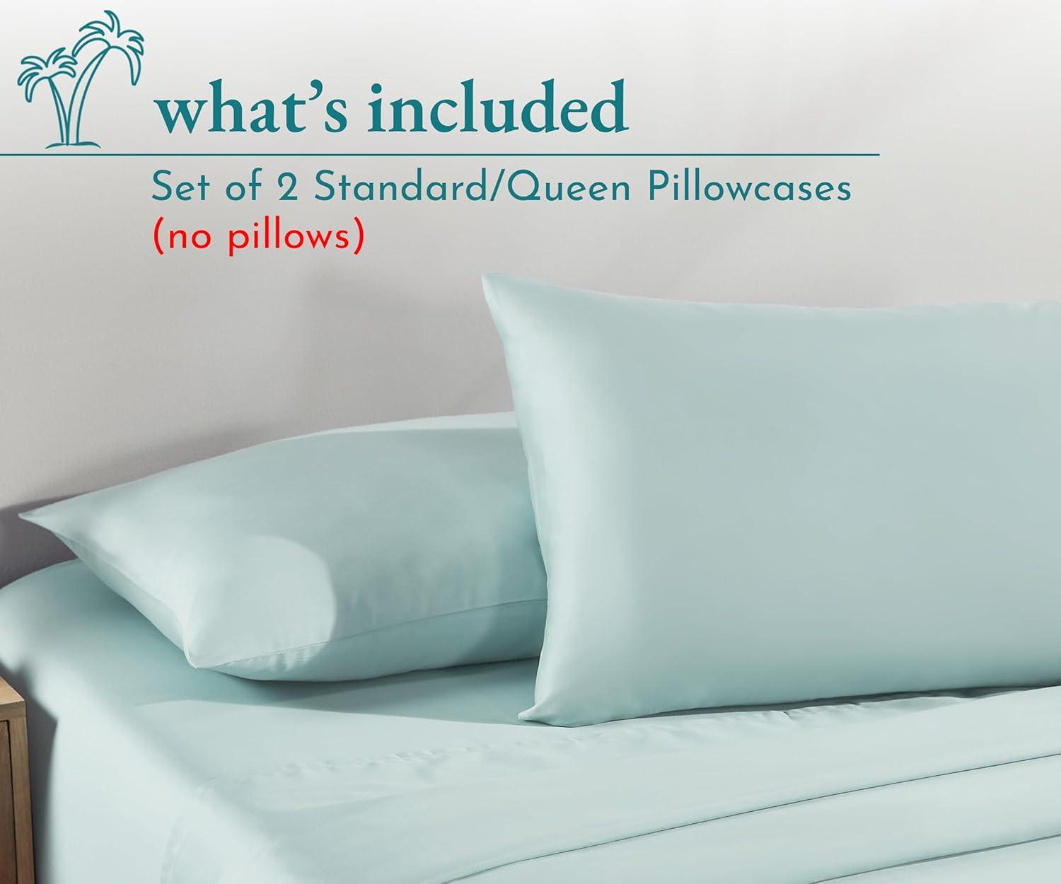 100% Cotton Seafoam Pillow Cases Standard Size / Queen Size Set of 2 Soft & Cooling Sateen Weave by California Design Den