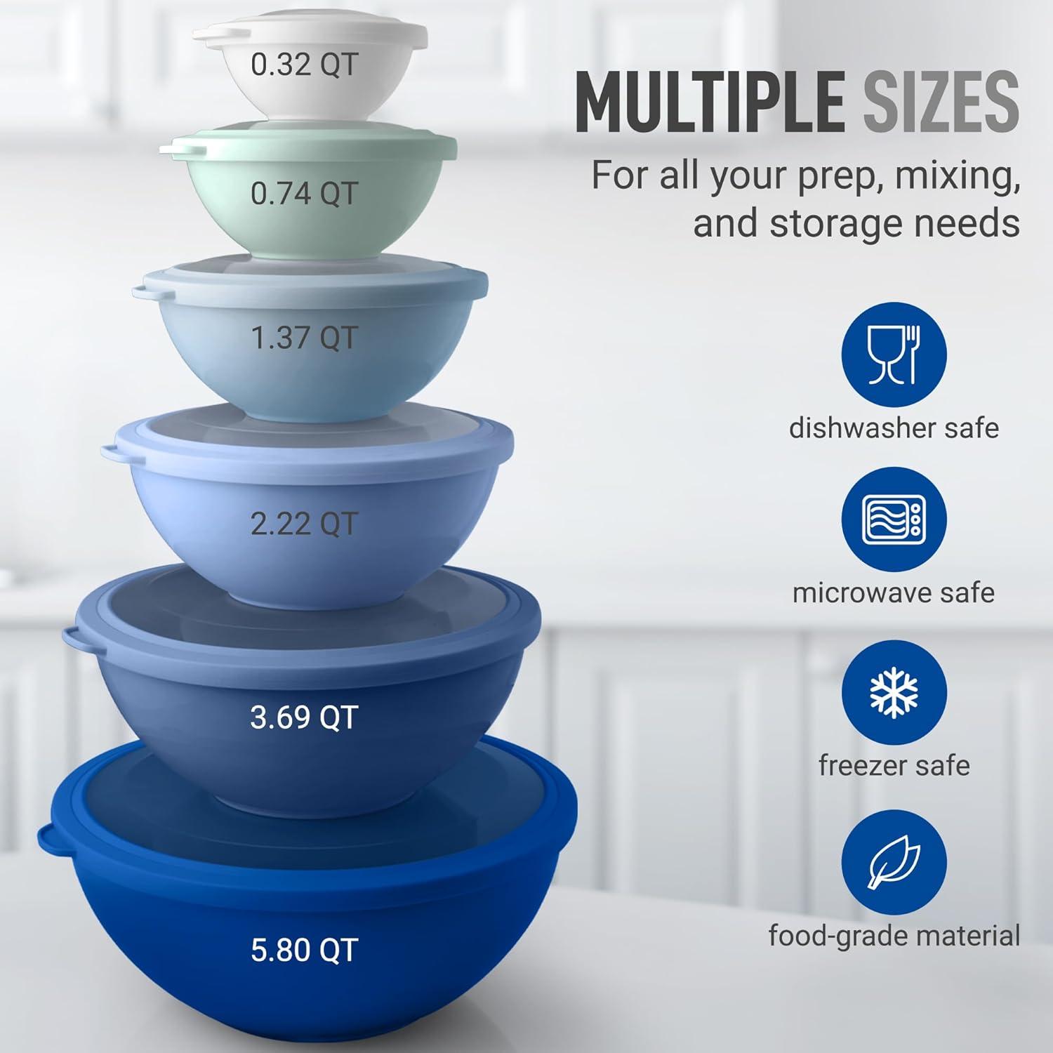 Zulay Kitchen Plastic Mixing Bowls With Lids 12 Piece Set 6 Prep Bowls and 6 Lids