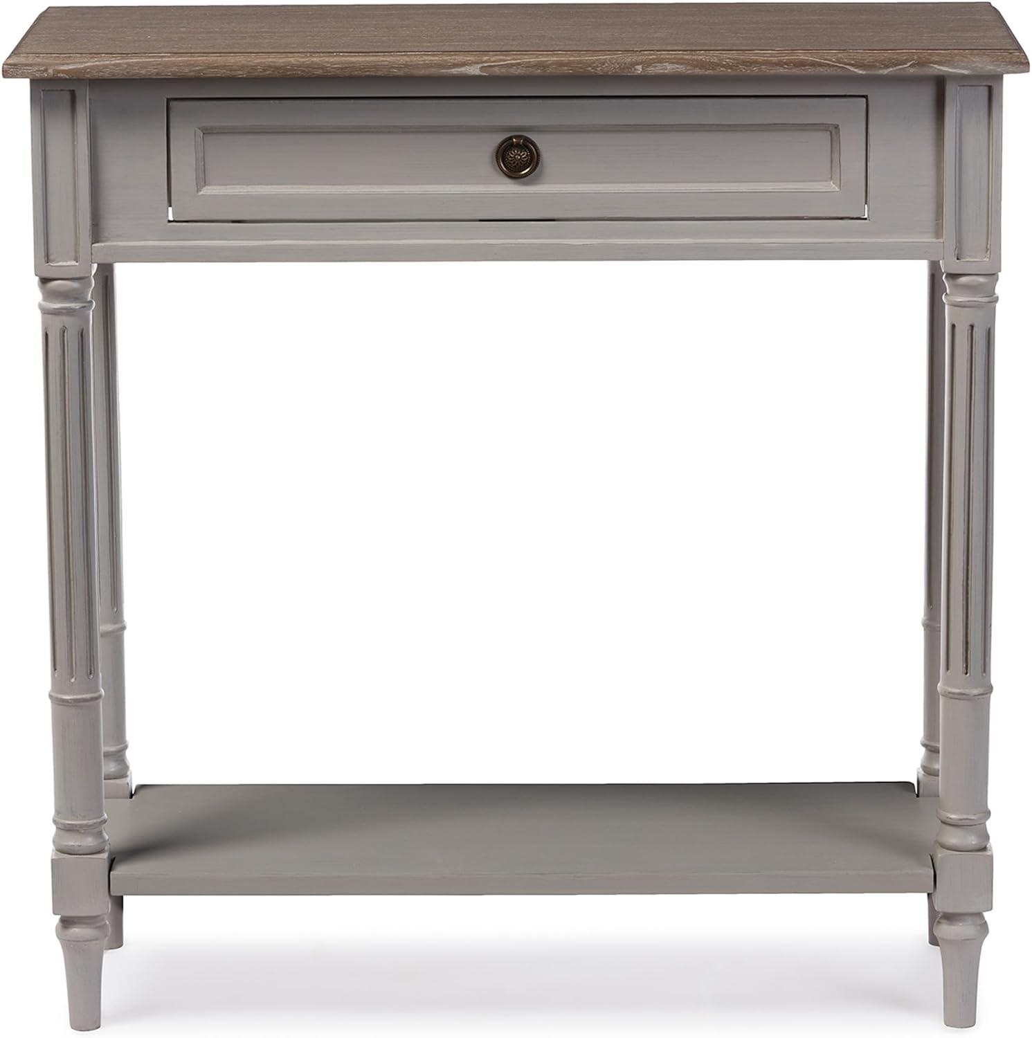 Edouard French Provincial Style Console Table with 1 Drawer - White/Light Brown - Baxton Studio: Elegant Entryway Furniture, Narrow Design