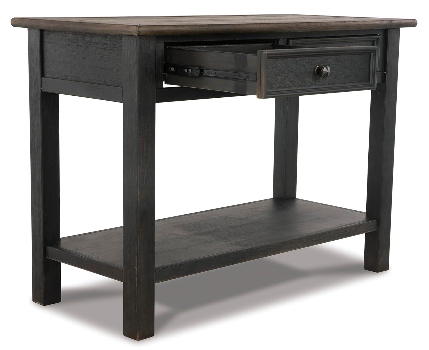 Tyler Creek Sofa/Console Table Grayish Brown/Black - Signature Design by Ashley: Mid-Century Modern with Open Shelf, Storage Drawer