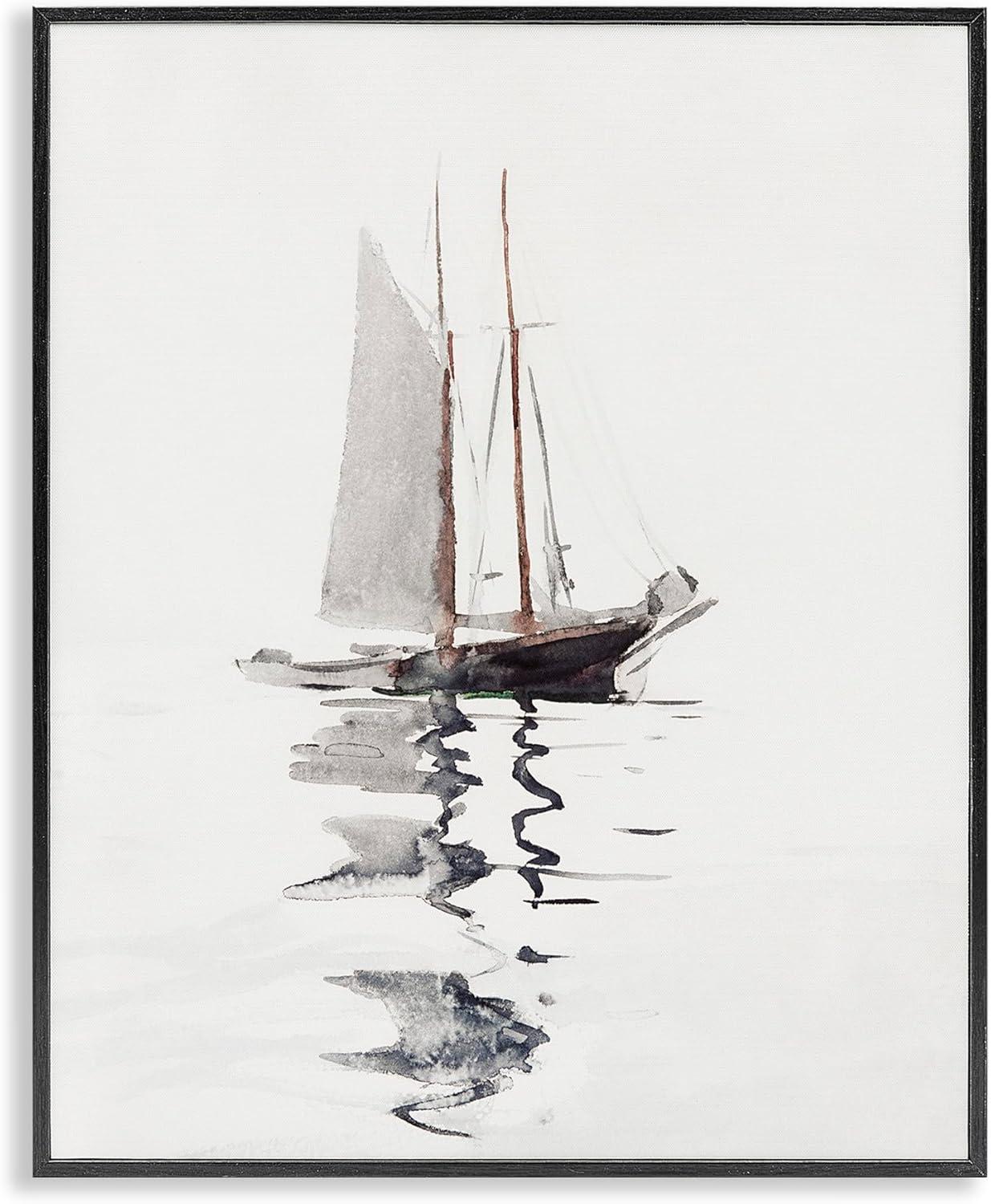 Stupell Industries " Tranquil Sailboat Vessel Floating Lone Ocean Reflection " by Lettered And Lined Painting Print