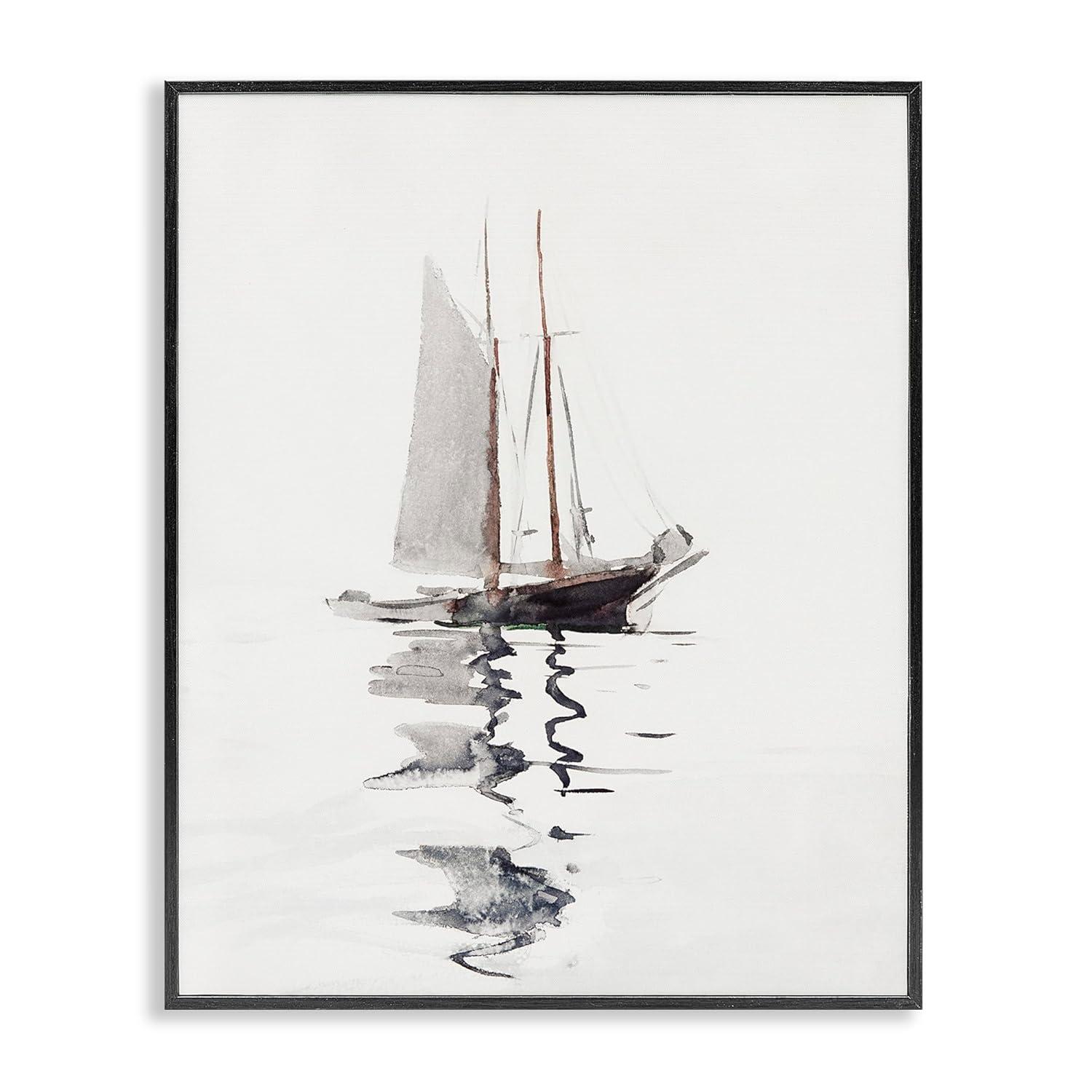 Stupell Industries " Tranquil Sailboat Vessel Floating Lone Ocean Reflection " by Lettered And Lined Painting Print