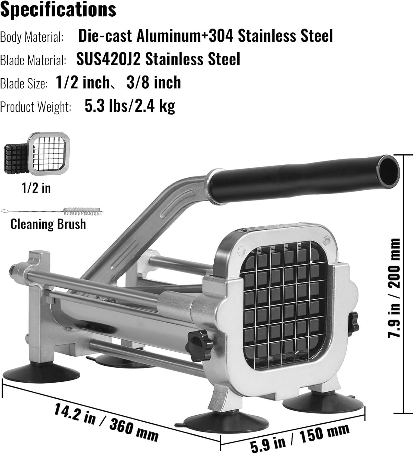 Stainless Steel Commercial French Fry Cutter with Suction Cups