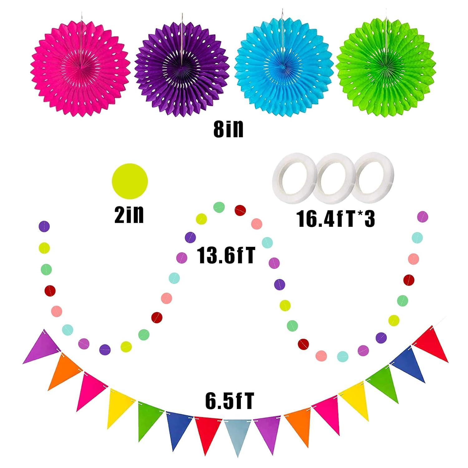 Fiesta Paper Fan Party Decorations Set, 24pcs Colorful Paper Fans, Hollow Paper Fans, Tissue Paper Pom Poms, Honeycomb Balls, Dot Garland for Fiesta Party, Birthday Wedding or Mexican Party