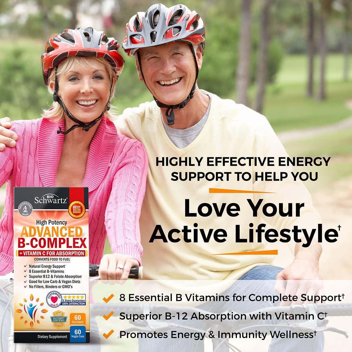 Advanced B-Complex Capsules, Low Carb & Vegan Diet Support, Bioschwartz, 60ct