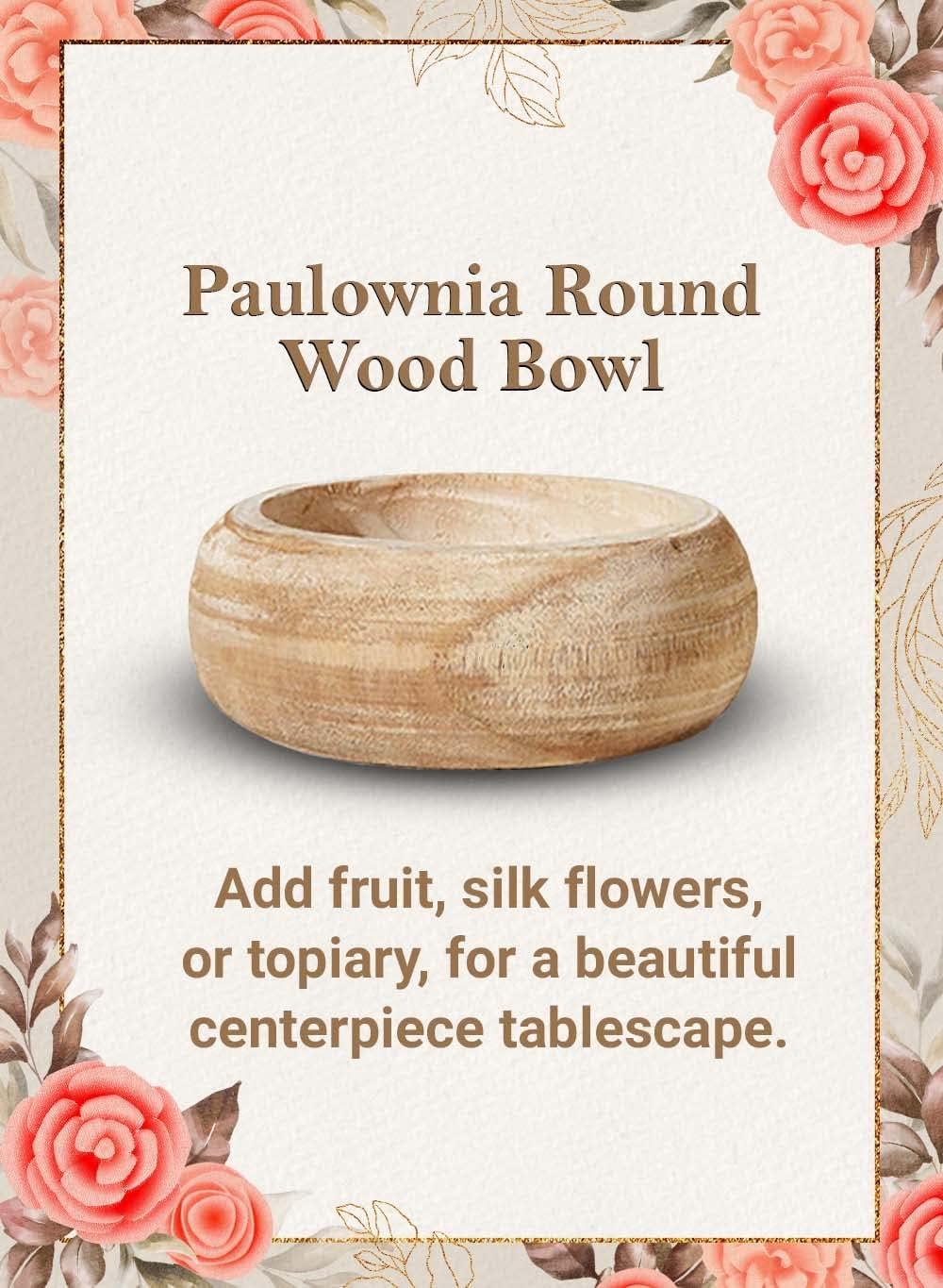 Serene Spaces Living 9.5" Paulownia Round Wood Bowl - Handmade Wooden Decorative Bowl for Décor, Parties, Wedding Centerpiece, Floral Arrangements, Single