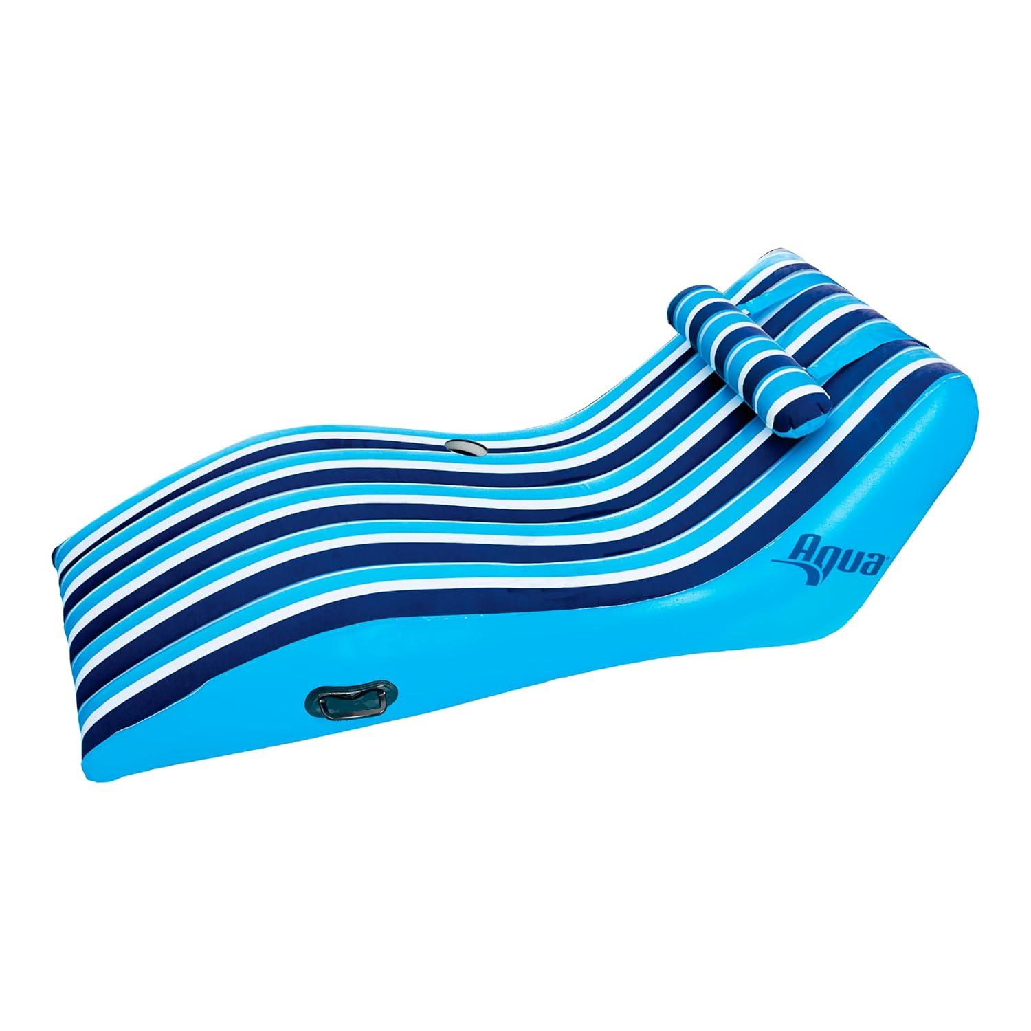 Aqua Leisure Inflatable Ultra Cushioned 1 Person Oversized Outdoor Pool and Lake Lounger Float with Adjustable Pillow Headrest