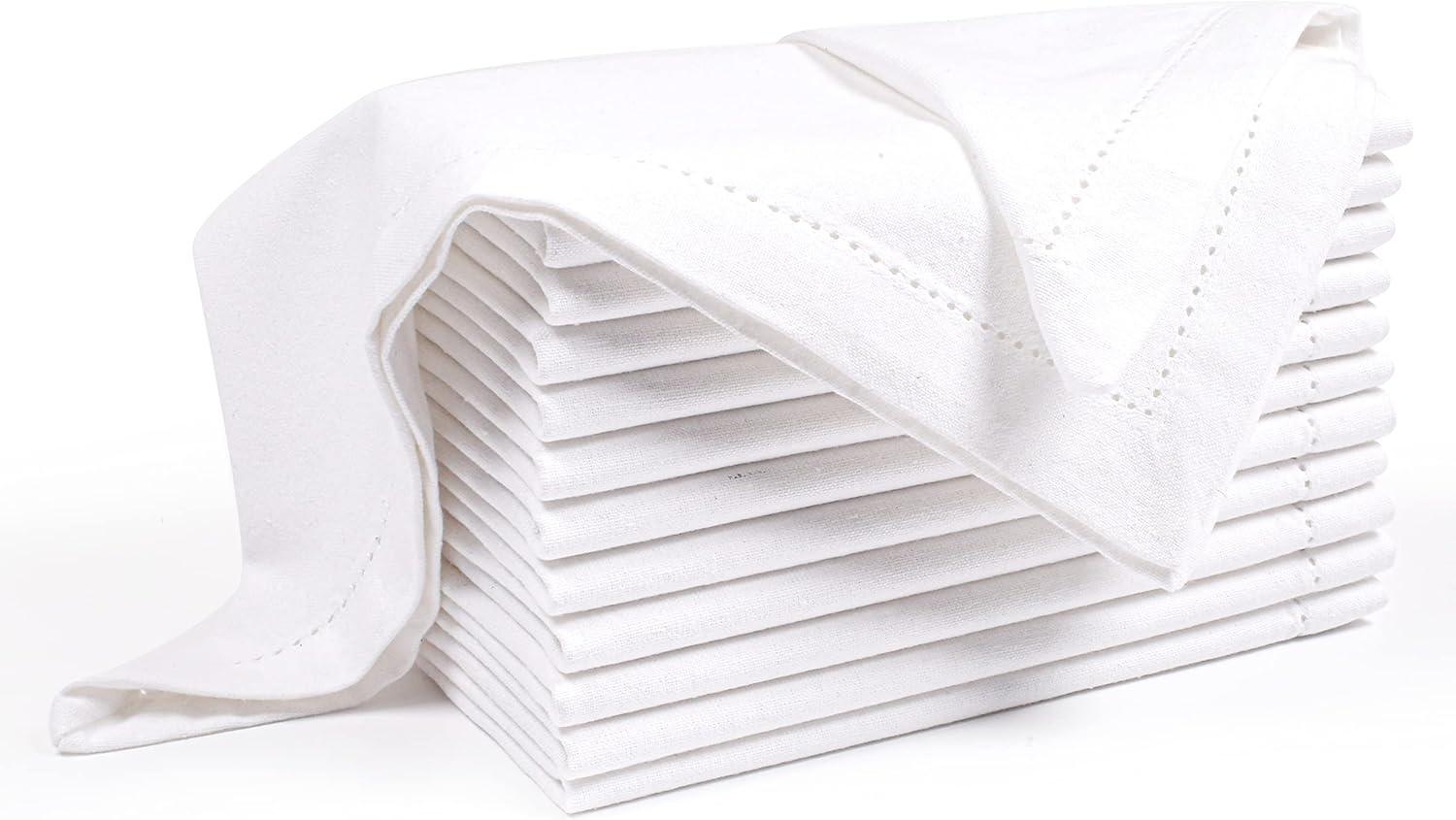 Set of 12 White Cotton Dinner Napkins 18x18"