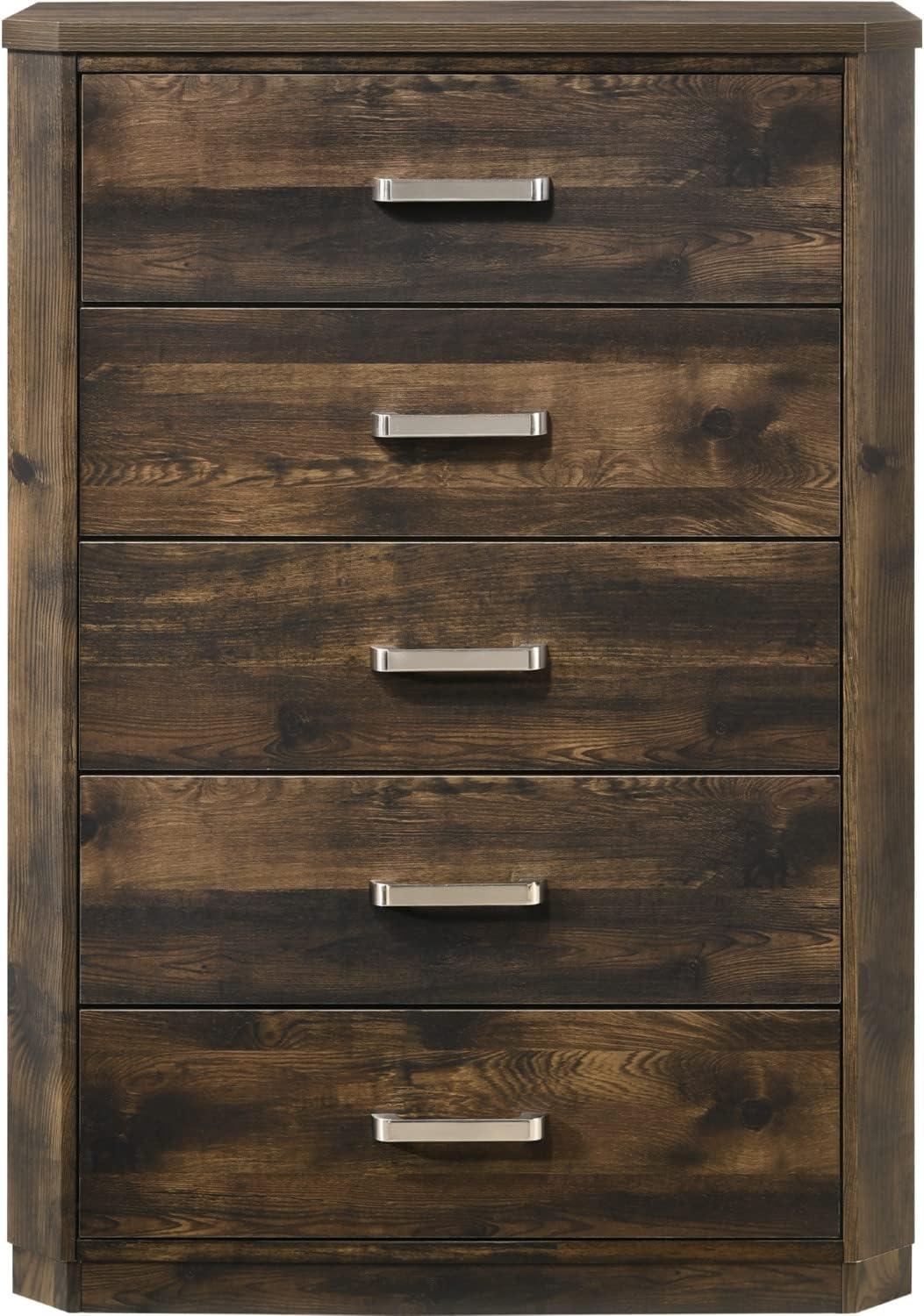 Elettra 5-Drawer Chest in Rustic Walnut with Sleek Rectangular Pulls