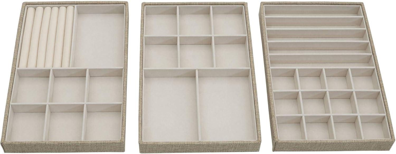 Household Essentials Stackable Jewelry Trays 3 Latte: Beige Polyester Drawer Organizer & Storage Trays, 8"x12"