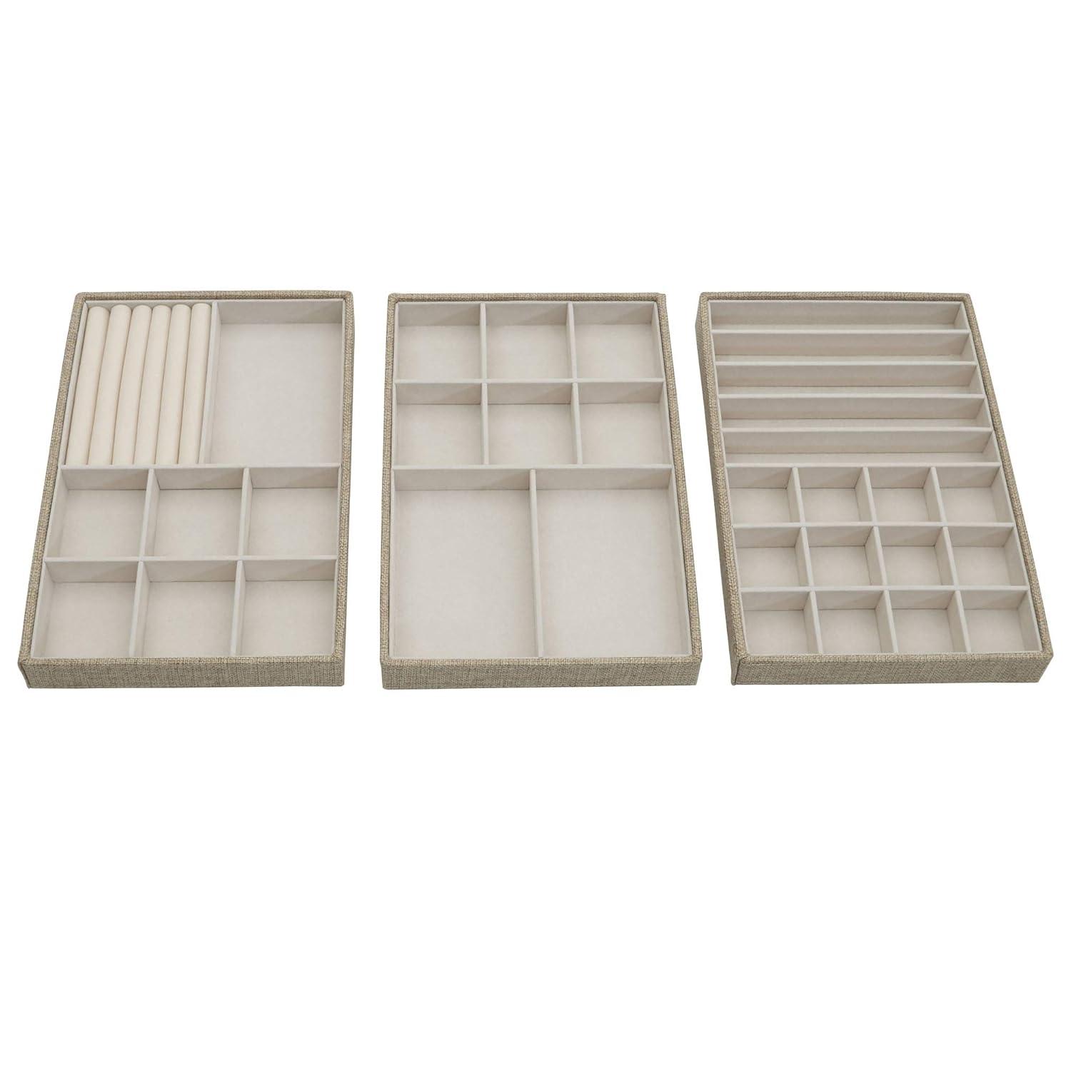 Household Essentials 3pc Stacking Jewelry Trays Graphite Linen: Stackable Jewelry Organizer & Storage, Gray, Adult Use