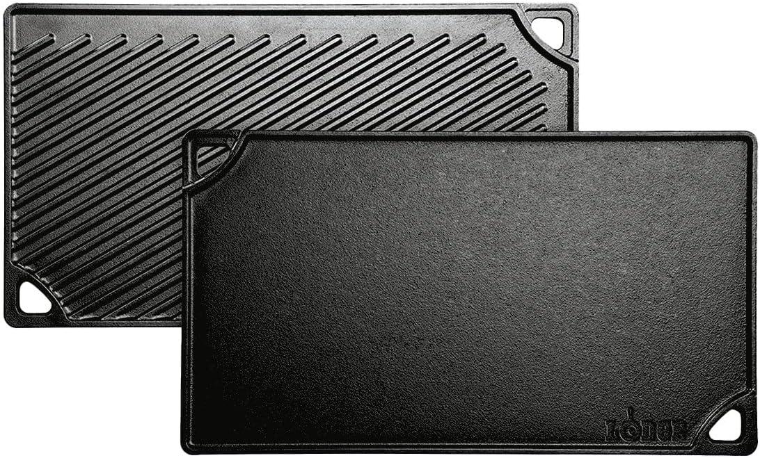 Lodge 16.75" x 9.5" Cast Iron Reversible Griddle: Preseasoned, Even-Heating, Nonstick, Induction & Oven Safe Grill Pan