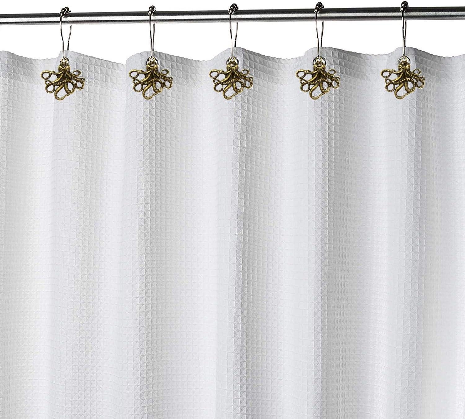 Set of 12 Octopus Shower Curtain Hooks Decorative Home Bathroom Squid Sea Creature Beast Stainless Steel Rustproof Brushed Nickel Rings with Octopus Decorative Accessories (Silver)