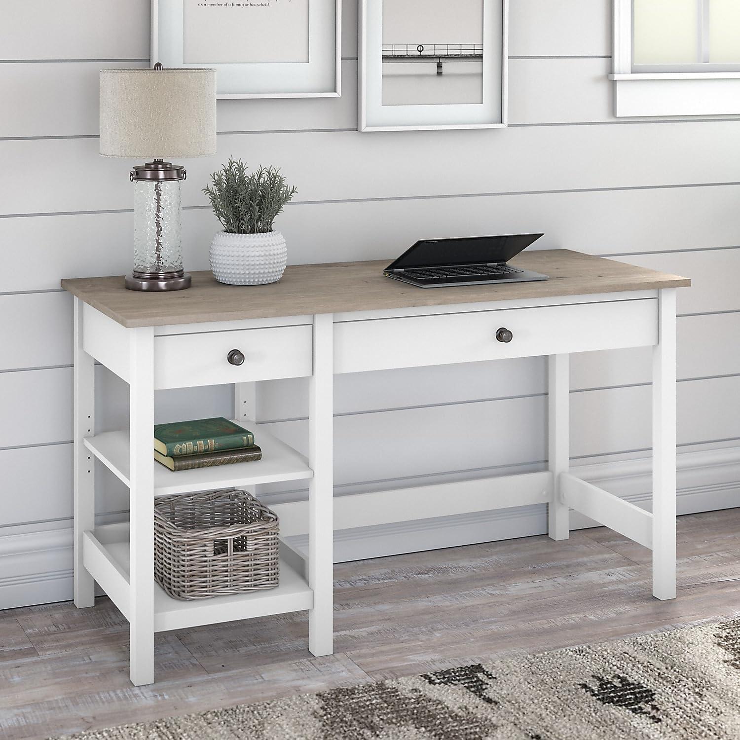 54W Mayfield Computer Desk with Shelves Shiplap Gray/Pure White - Bush Furniture