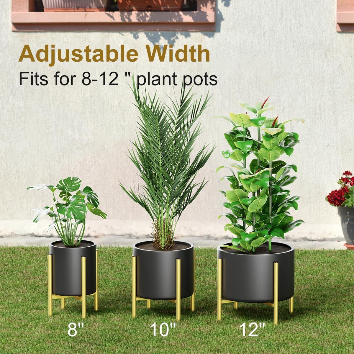 Metal Plant Stands for Indoor Plants Adjustable for 8 9 10 11 12 inches Planter Mid Century Stable Stylish Corner Plant Stand for Outdoor, Gold 1Pack, Pot not Included