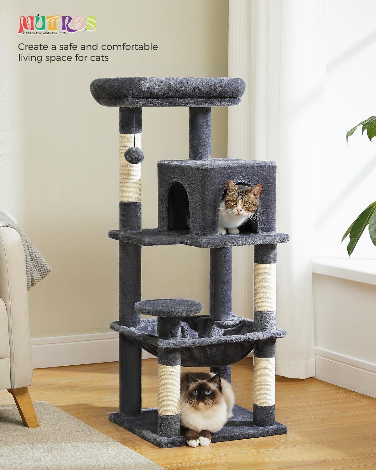 Dark Gray Multi-Level Cat Tree with Hammock and Condo